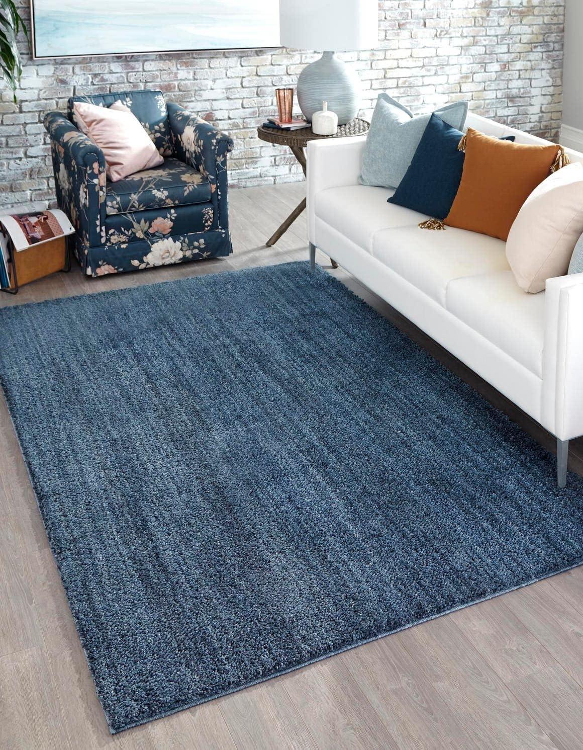 Blueberry Blue 8' x 10' Solid Shag Synthetic Area Rug