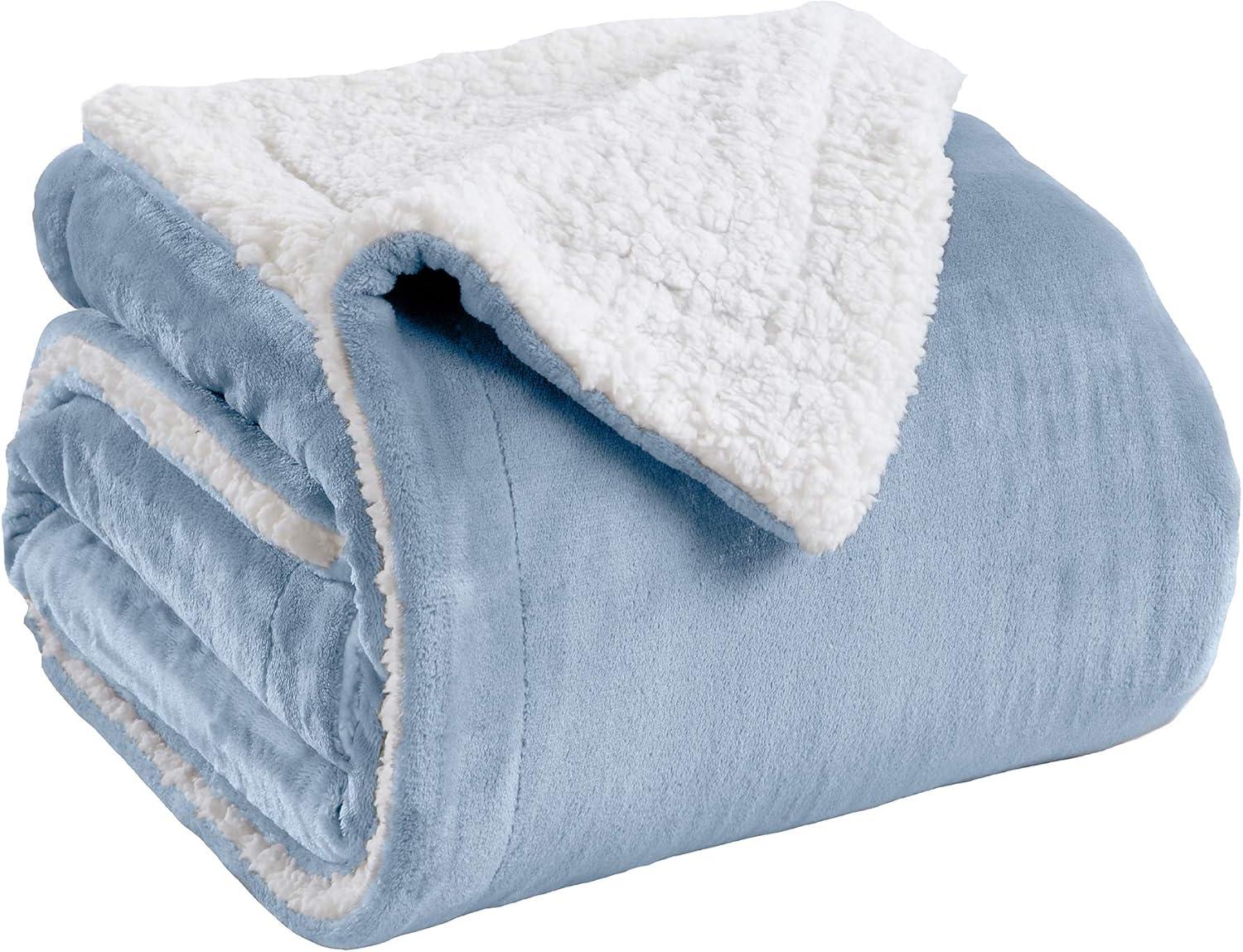 Powder Blue Twin Reversible Fleece and Sherpa Blanket