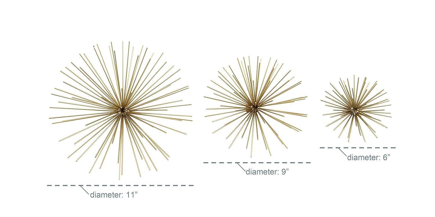 CosmoLiving by Cosmopolitan Gold Metal Starburst 3D Short Spike Home Wall Decor, Set of 3 6", 9", 12"W