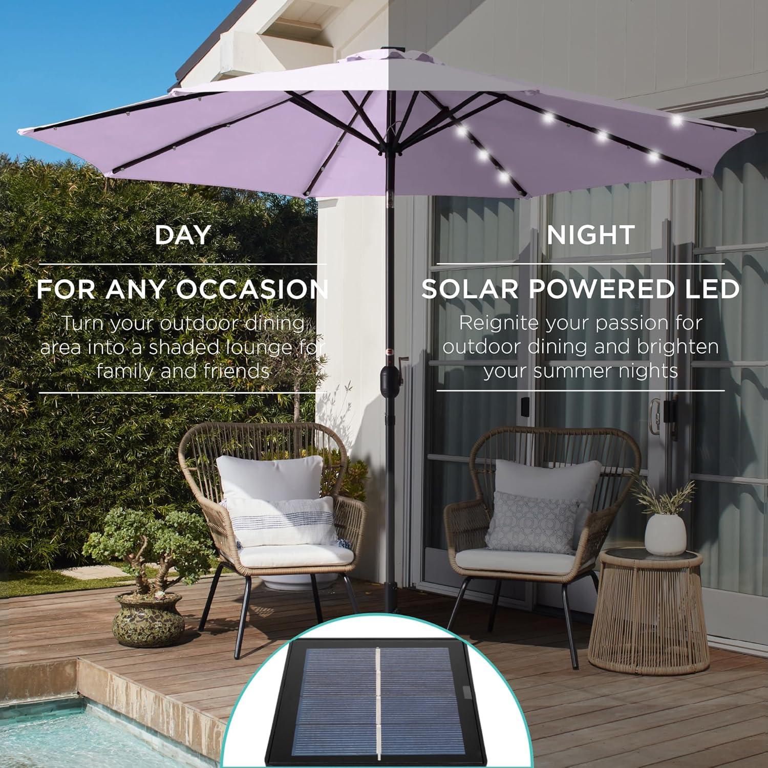 Best Choice Products 10ft Solar LED Lighted Patio Umbrella w/ Tilt Adjustment, UV-Resistant Fabric - Lavender