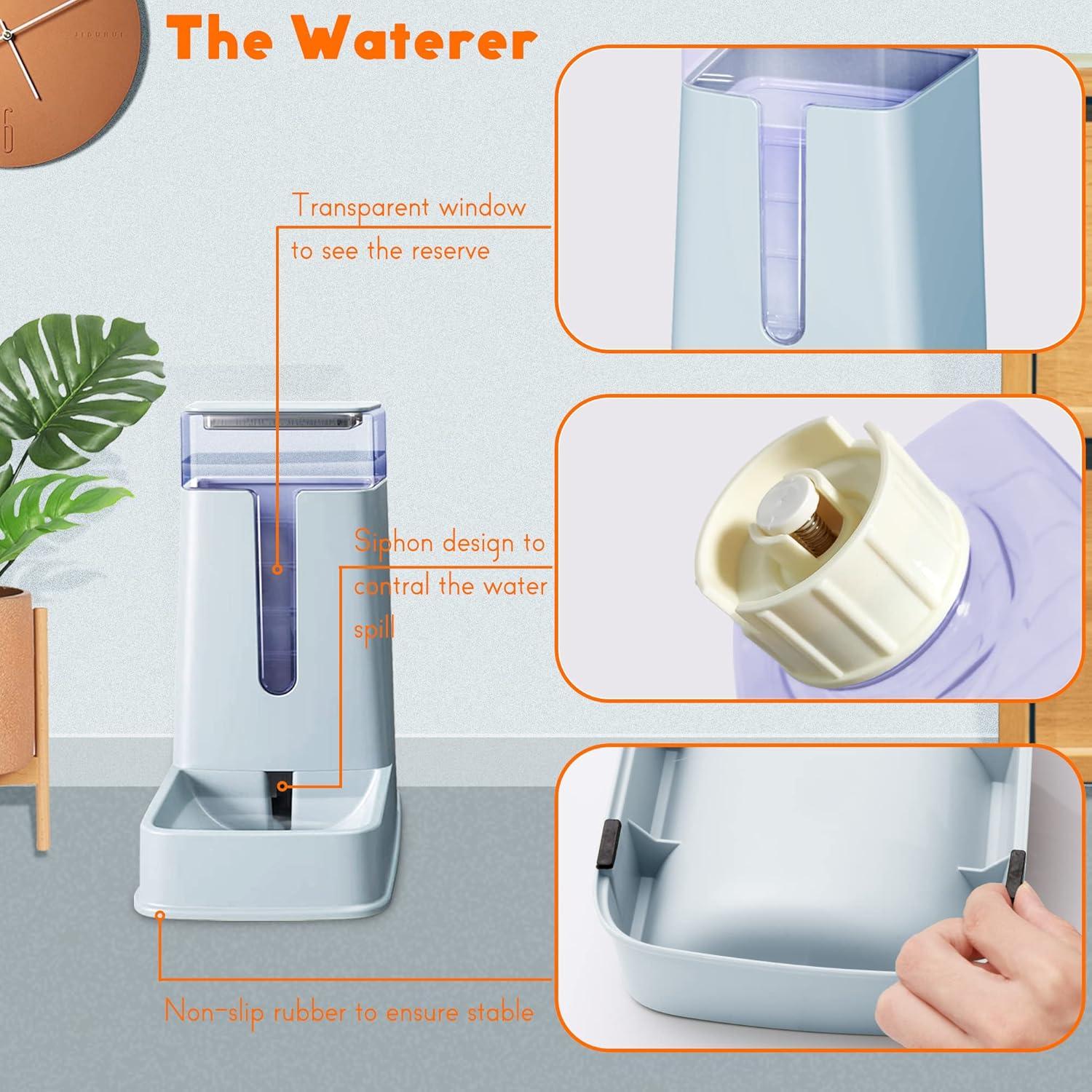 Automatic Cat Feeder and YPF5 Cat Water Dispenser in Set 2 Packs Automatic Dog Feeder and Dog Water Dispenser 1 Gallon for Small Medium Big Dog Pets Puppy Kitten (deep Gray)