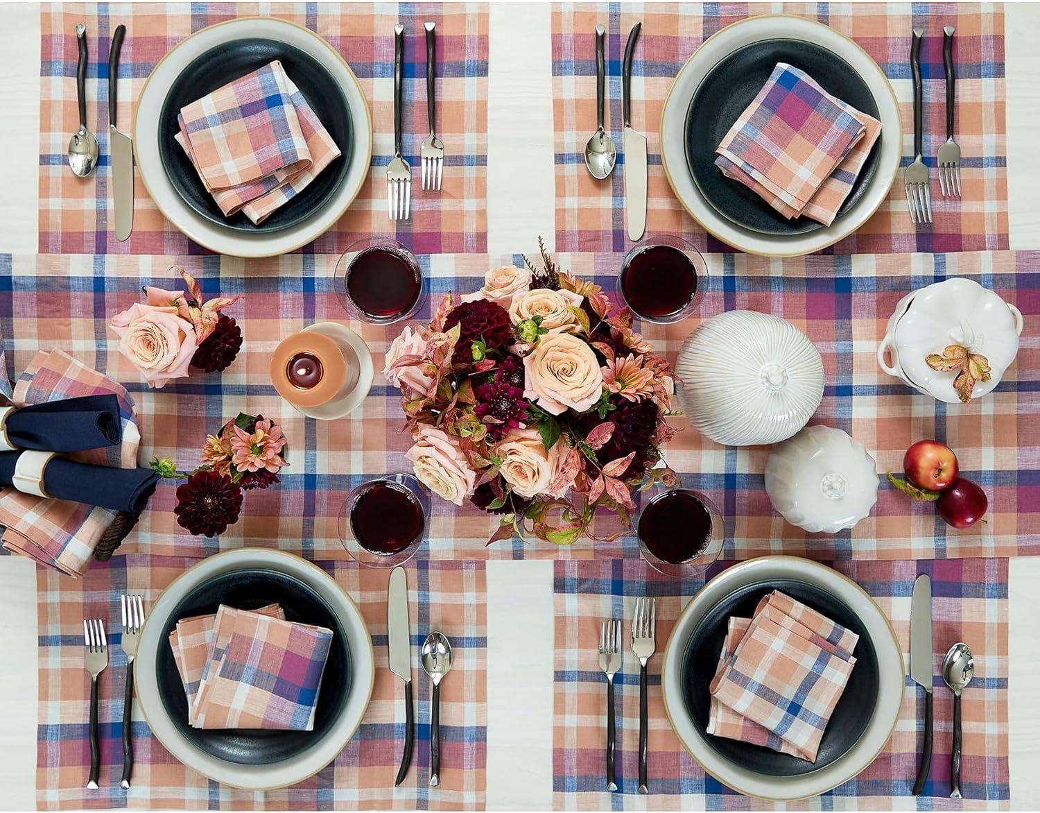 Fall Multicolor Plaid Pure Linen Dinner Napkins Set of 4