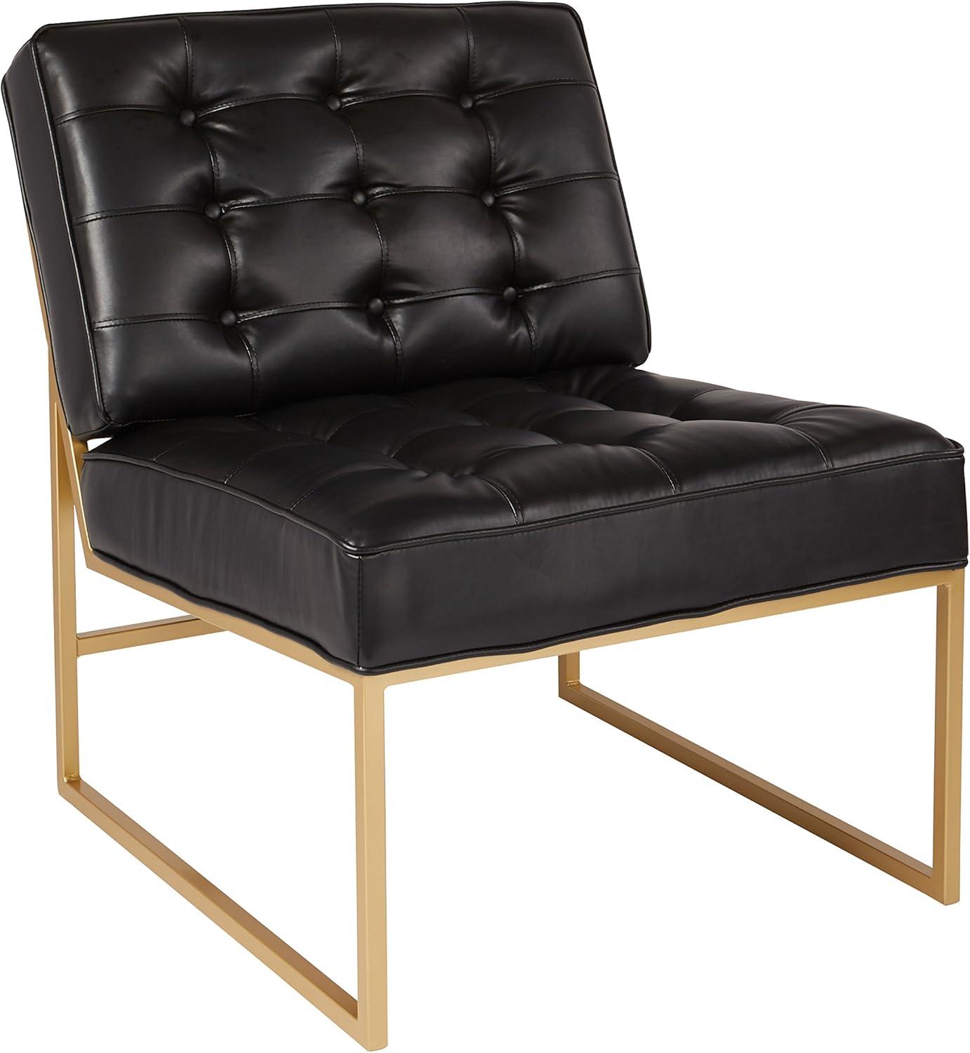 Transitional Anthony Black Faux Leather Chair with Gold Metal Frame