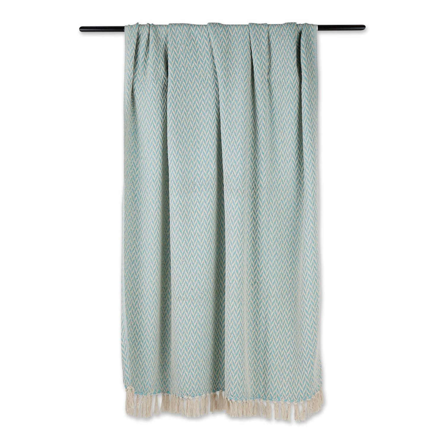 50"x60" Zig-Zag Throw Blanket Aqua - Design Imports: Lightweight Woven Cotton, Machine Washable