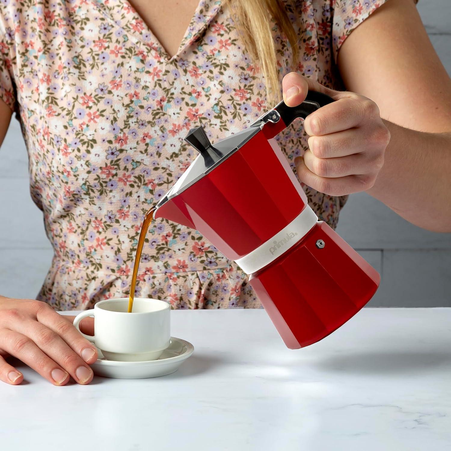 Red Cast Aluminum Classic Stovetop Espresso Maker, 6 Cups