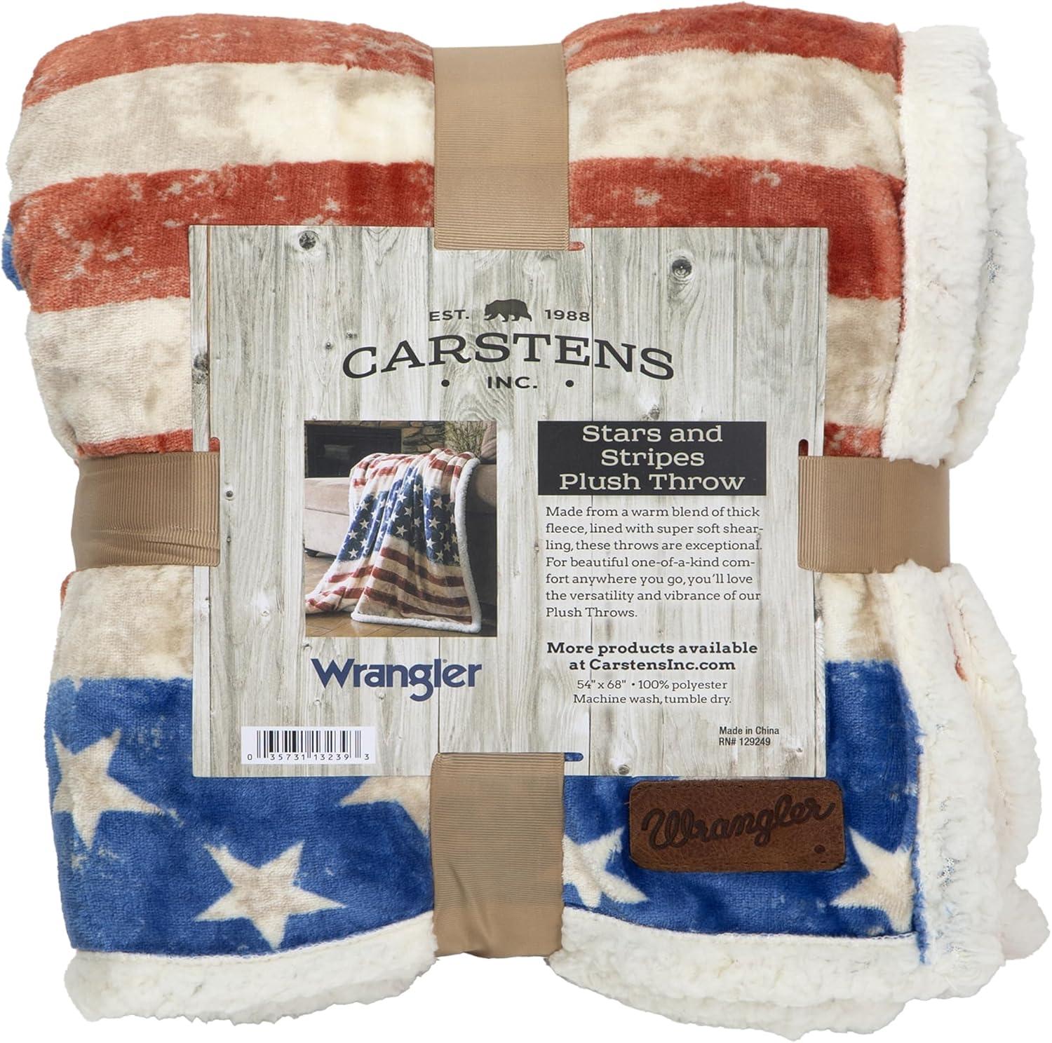 Patriotic Stars and Stripes Sherpa Fleece Throw Blanket