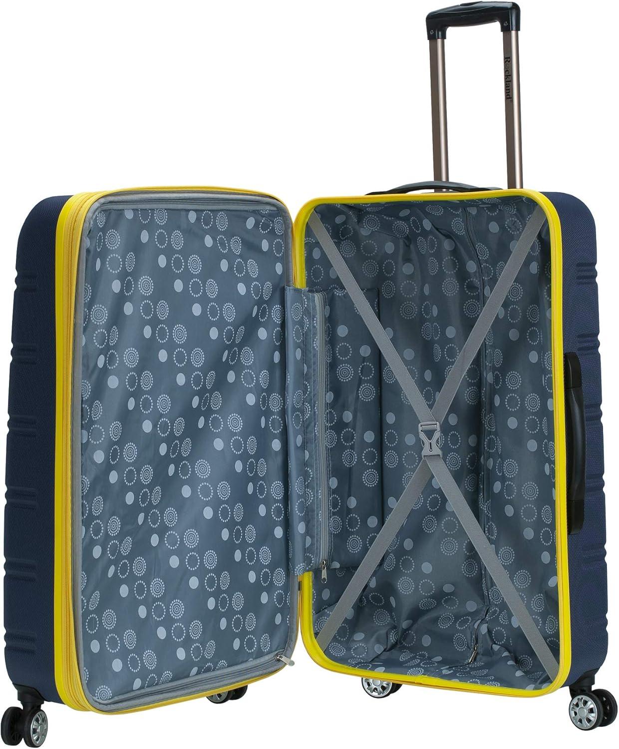 Rockland Melbourne Hardside Expandable Luggage with Spinner Wheels Navy Checked Large 28"