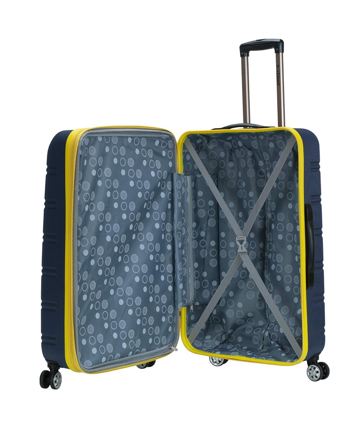Rockland Melbourne Hardside Expandable Luggage with Spinner Wheels Navy Checked Large 28"