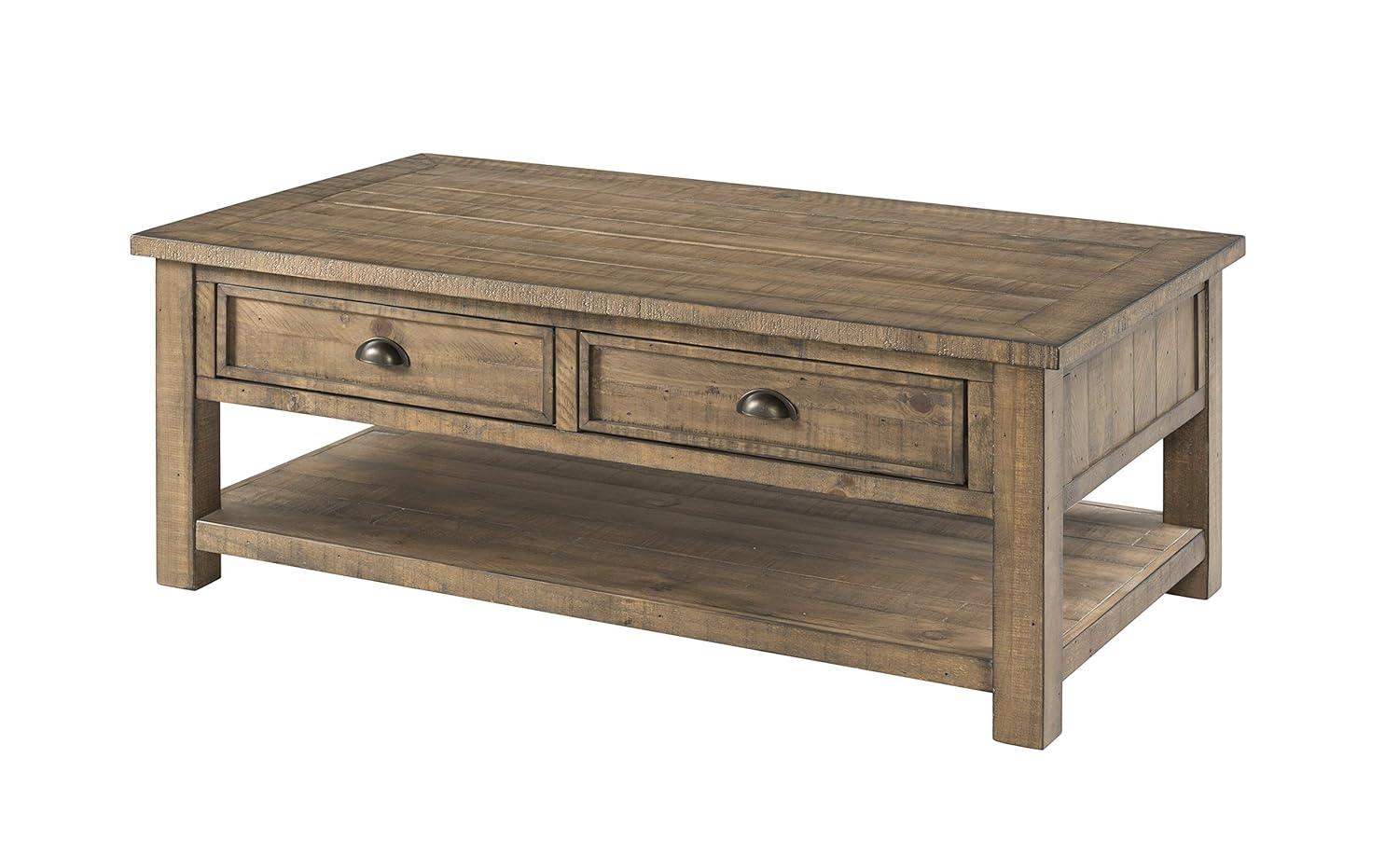 Coastal Style Rectangular Wooden Coffee Table with 2 Drawers, Brown- Saltoro Sherpi