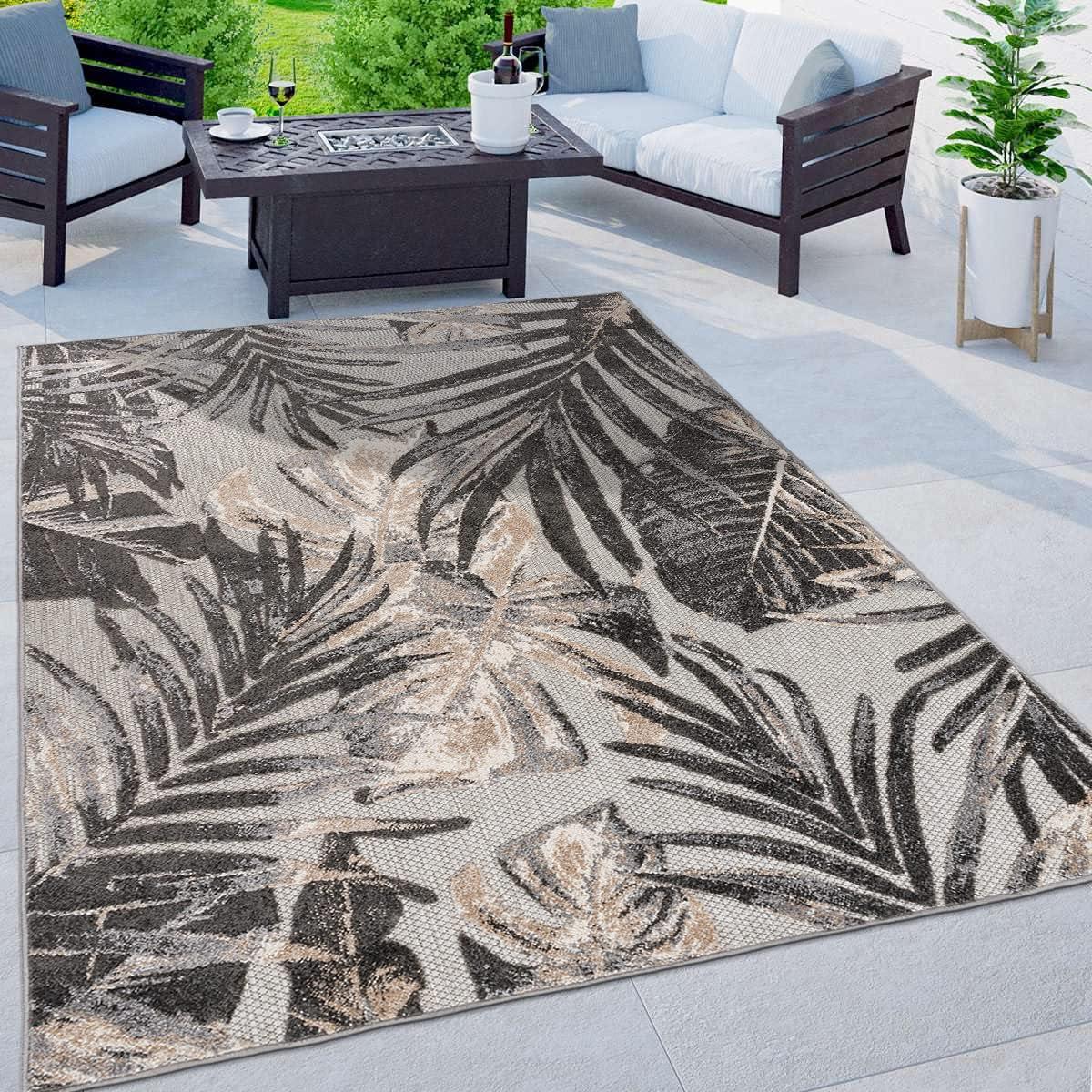 Gray Floral Synthetic 5' x 7' Reversible Area Rug