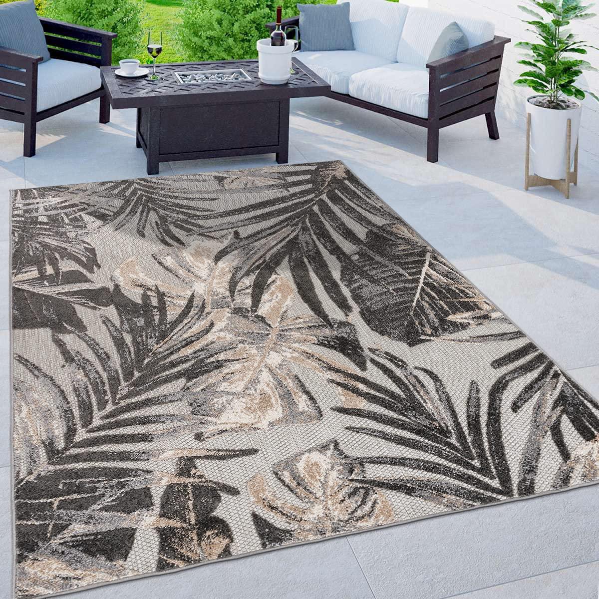 World Rug Gallery Floral Leaves Indoor/Outdoor Area Rug - Gray 7'10" x 10':  Weather-Resistant,  Low Pile,  Patio Rug
