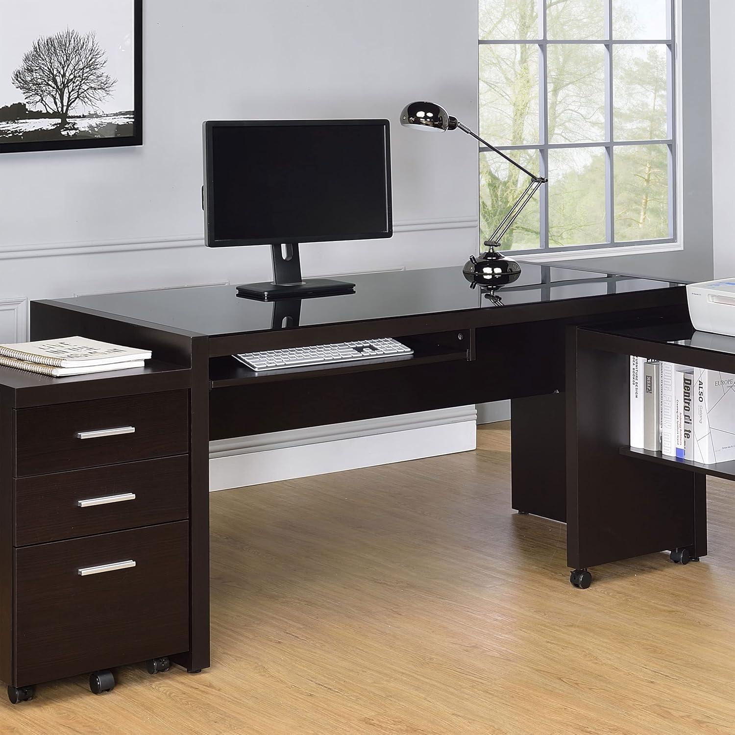 Black Wood Home Office Desk with Drawer and Keyboard Tray