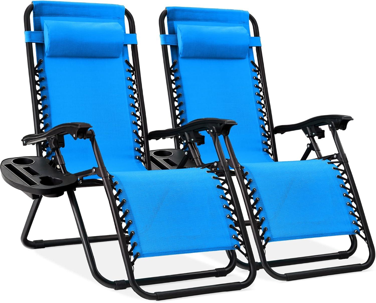 Best Choice Products Set of 2 Zero Gravity Lounge Chair Recliners for Patio, Pool w/ Cup Holder Tray - Light Blue