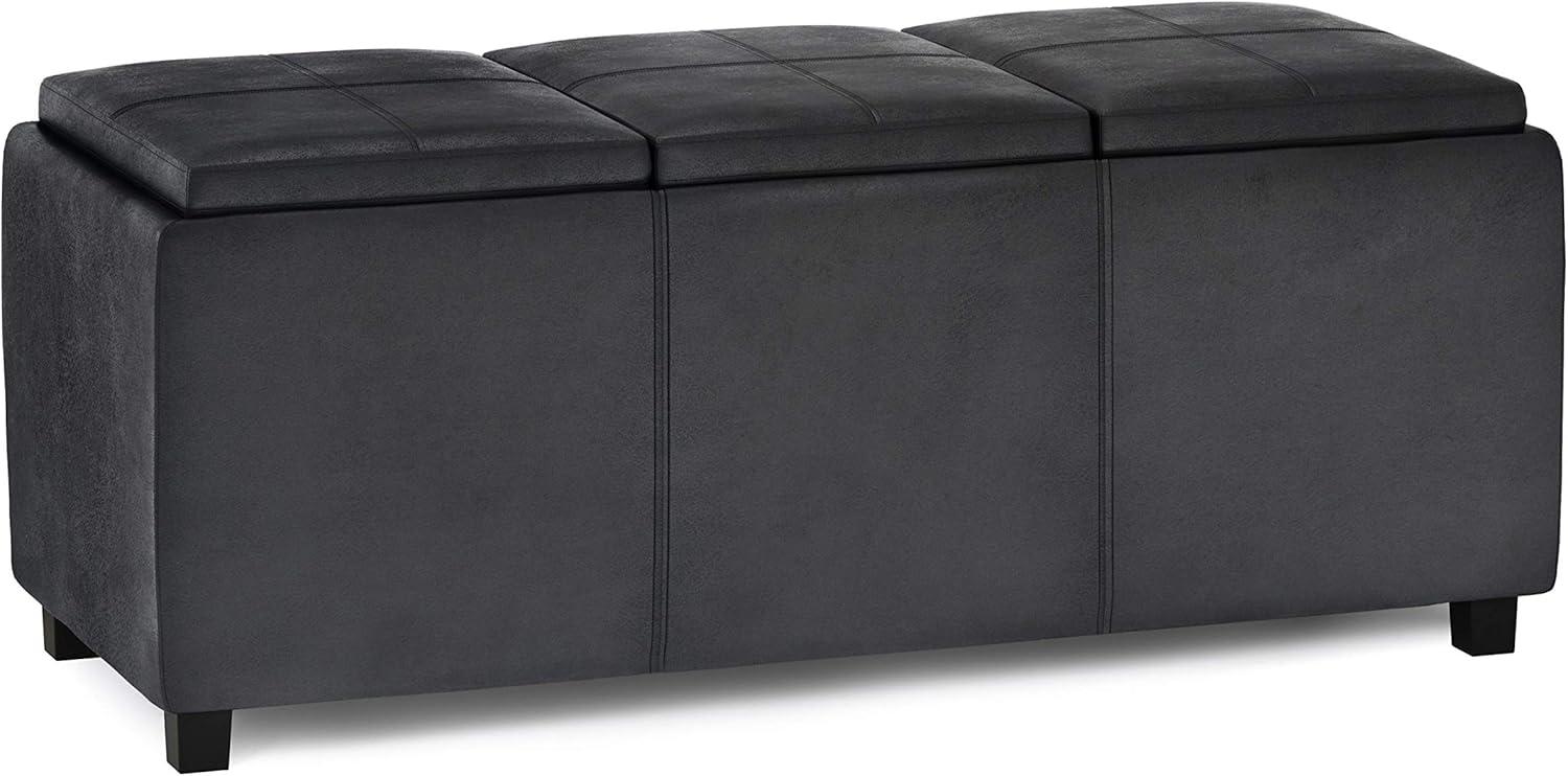 Simpli Home Avalon 42"W Upholstered Storage Ottoman with 3 Flip-Over Serving Trays