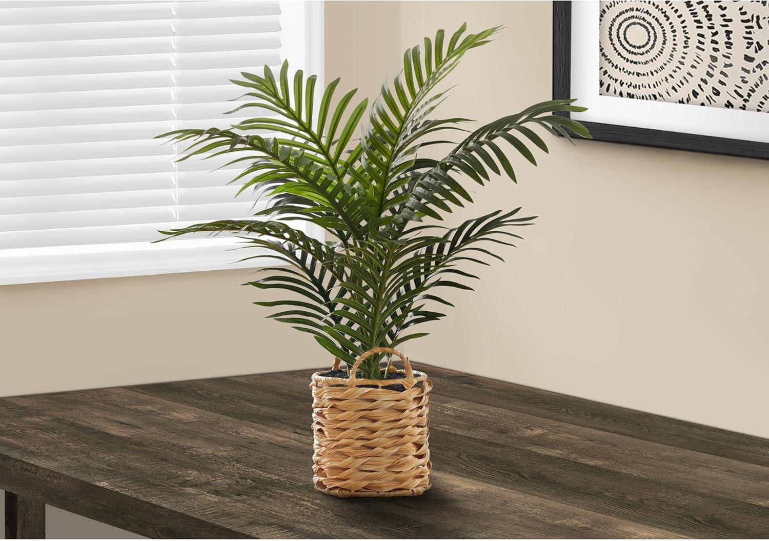 Monarch Specialties Artificial Plant Tall Palm Indoor Faux Fake Table Floor Greenery Potted Real Touch Decorative Green Leaves Beige Woven Basket