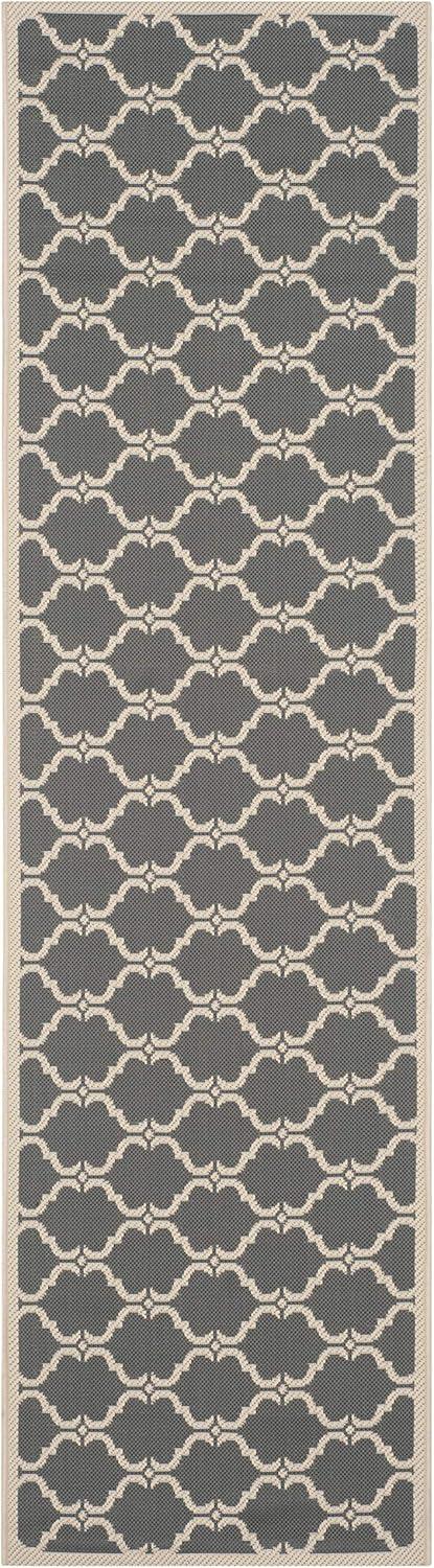 Gray and Beige Trellis Outdoor Runner Rug