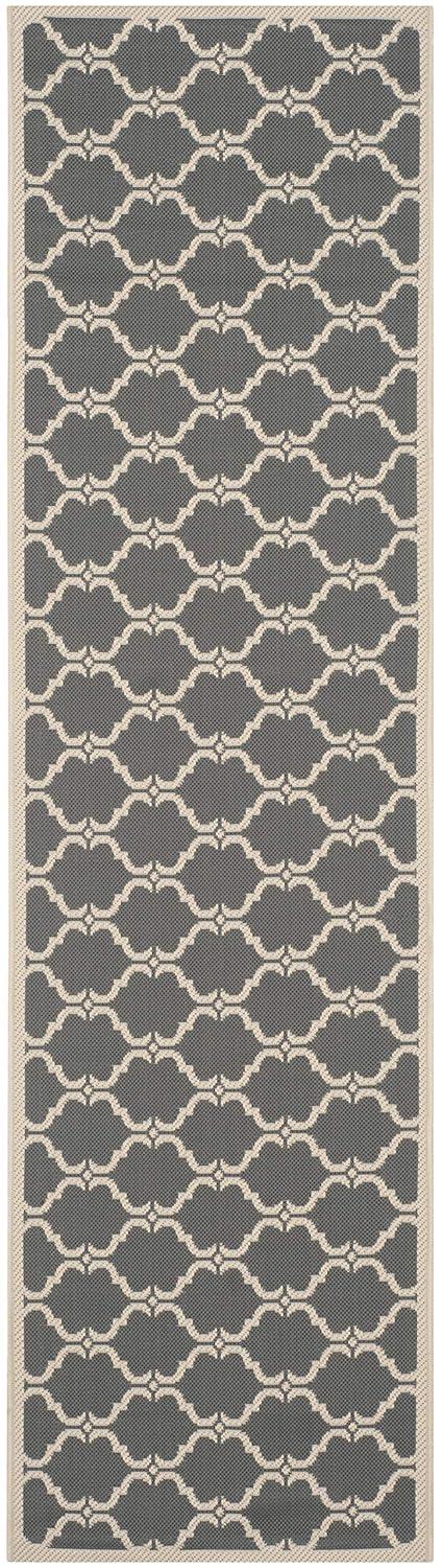 Gray and Beige Trellis Outdoor Runner Rug