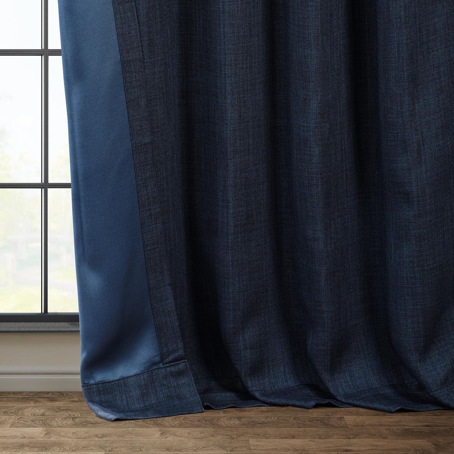 Nightfall Navy Blue Faux Linen Room Darkening Curtain - 50 in. W x 96 in. L (1 Panel)