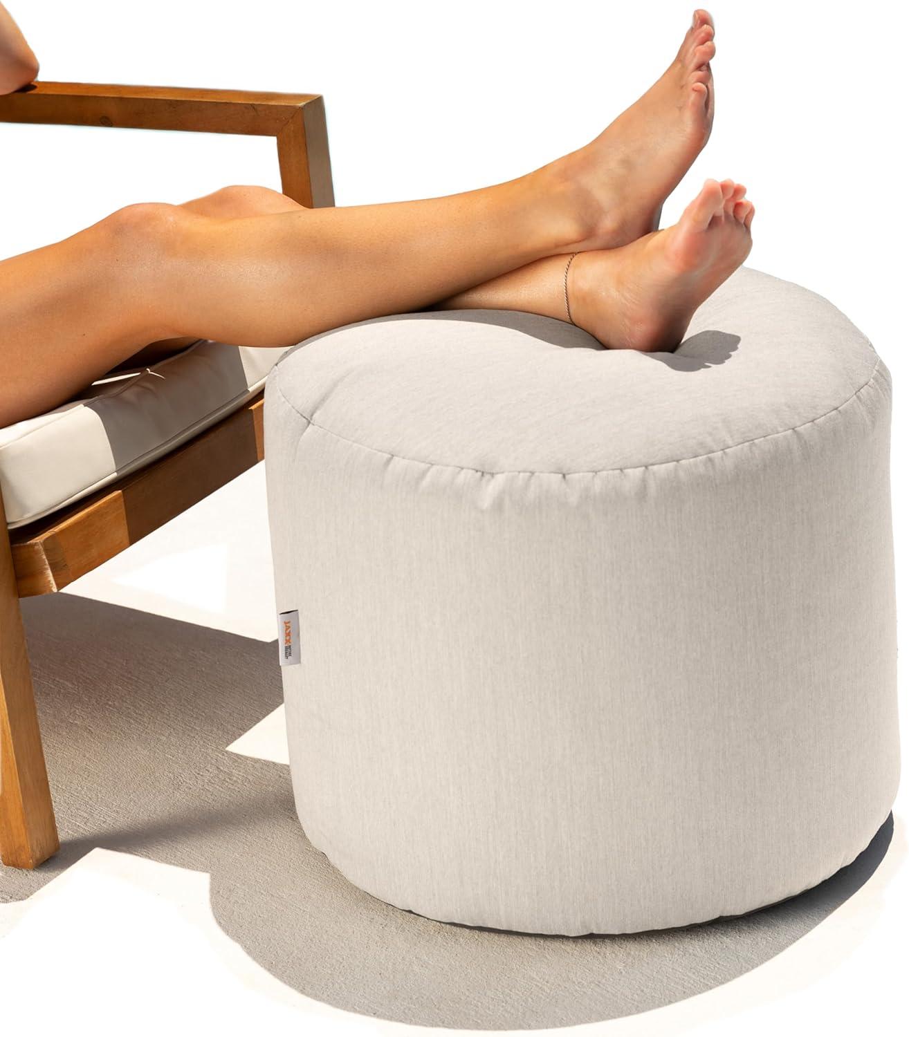 Jaxx Spring Indoor / Outdoor Bean Bag Pouf Ottoman, Sunbrella Flax