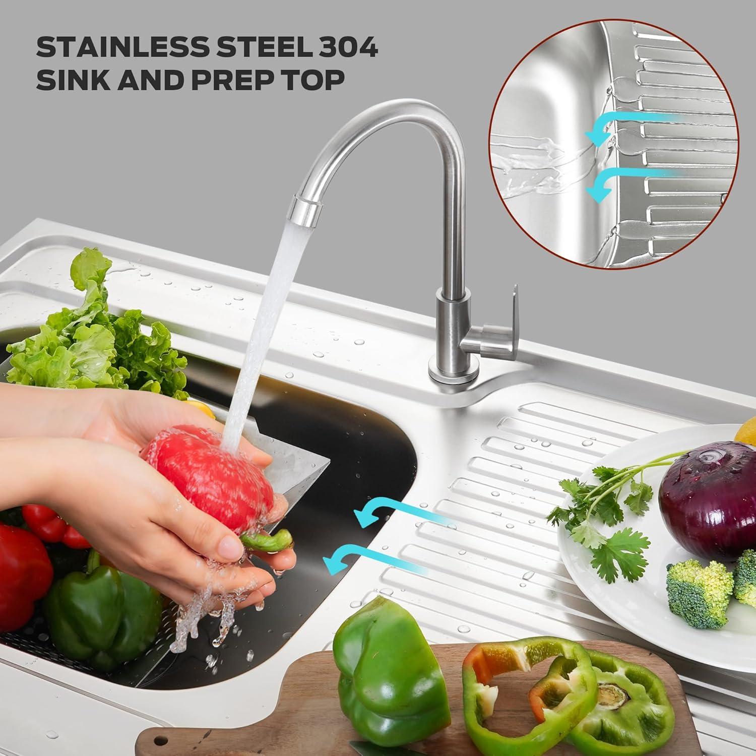 Outdoor Kitchen Series 35.4'' 304 Stainless Steel Freestanding Outdoor Modular Kitchen Sink Station with Cabinet