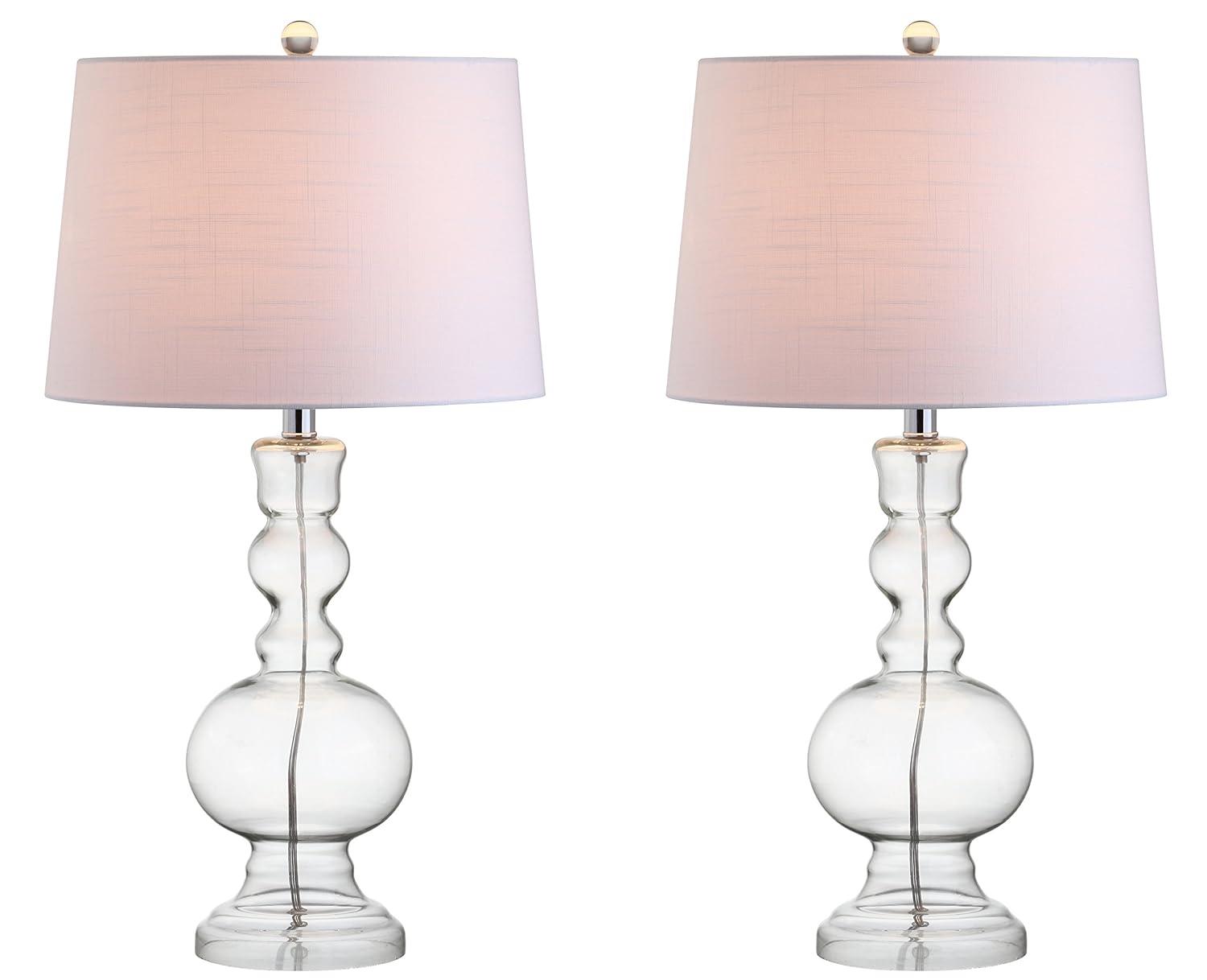 JONATHAN Y JYL1061B-SET2 Set of 2 Table Lamps Genie 28.5" Glass LED Table Lamp Contemporary Transitional Bedside Desk Nightstand Lamp for Bedroom Living Room Office College Bookcase, Clear