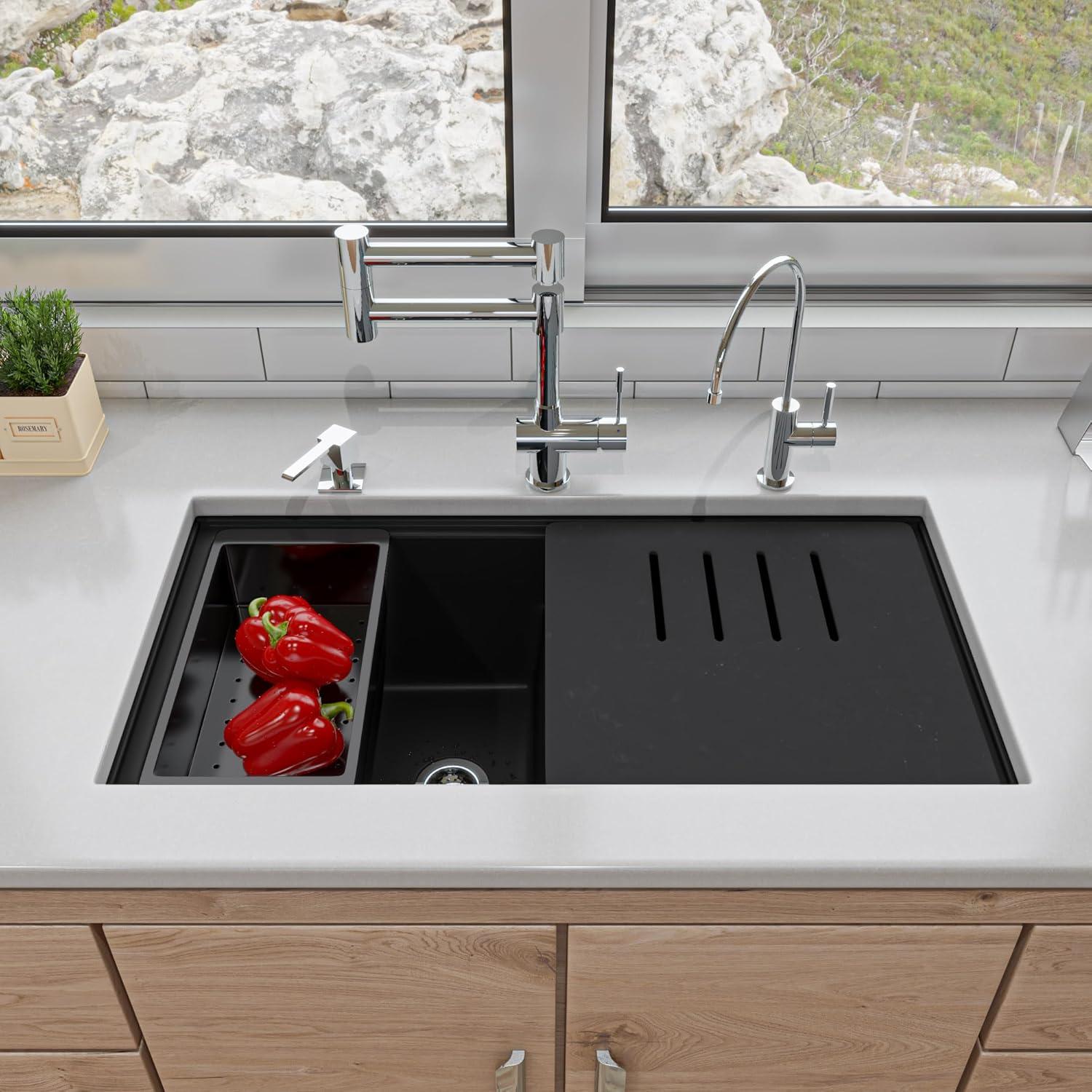 34'' L Double Bowl Granite Kitchen Sink