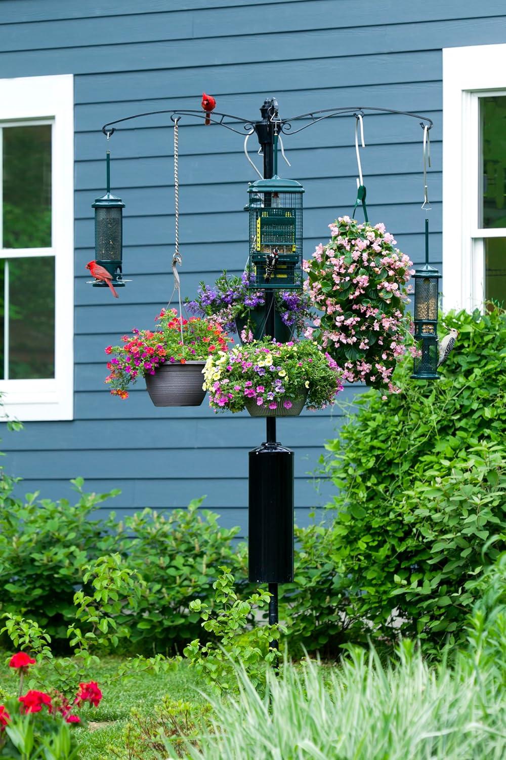 Brome Raccoon Buster Guardian Pole for Bird Feeders/Planters, w/Bullseye Level and Torque Bar, Heavy Duty, 1.5-inch Diameter, 8ft Installed, Black