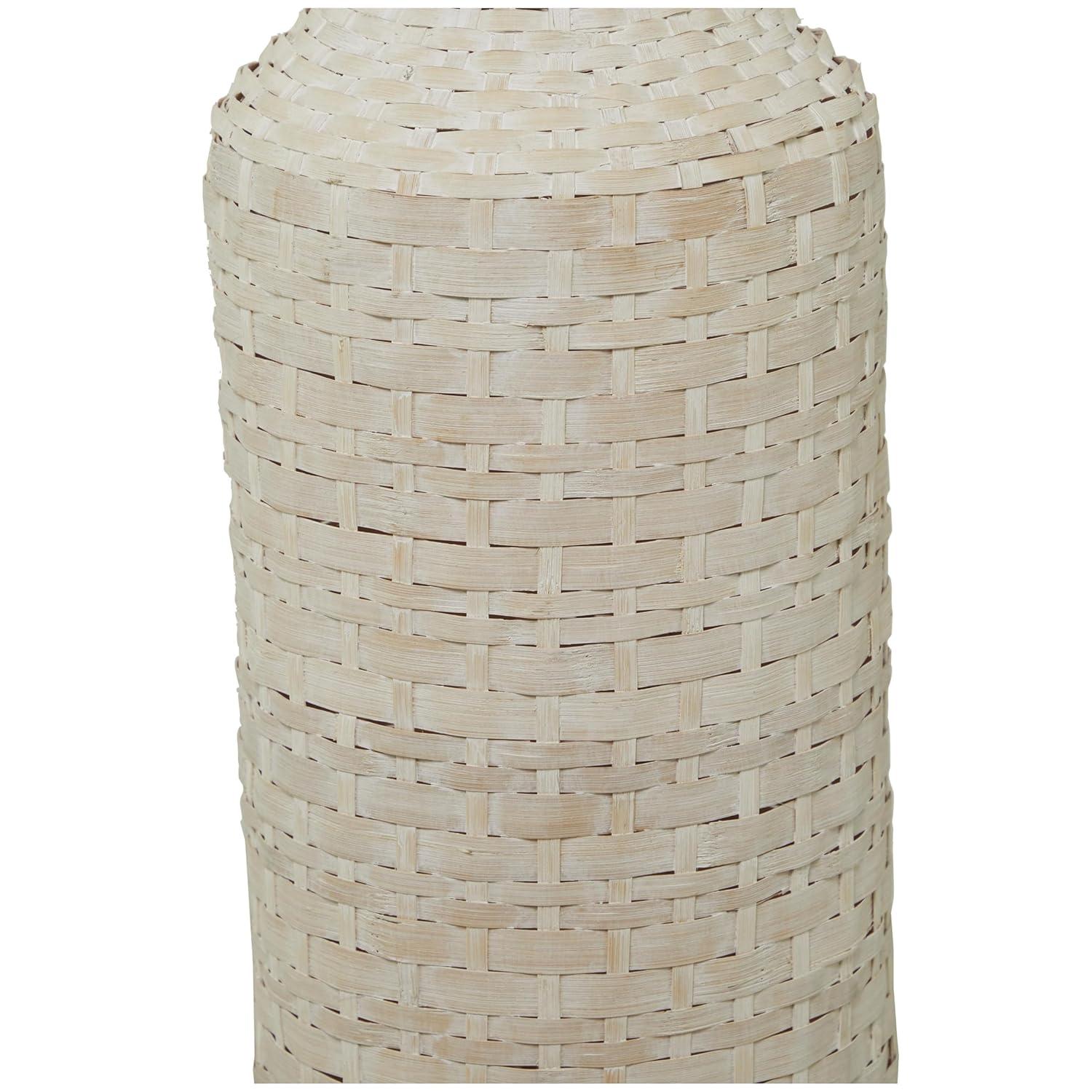 Studio 350 Intricately Woven Tall Bamboo Wood Floor Vase  - White or Brown White - 9"W, 39"H