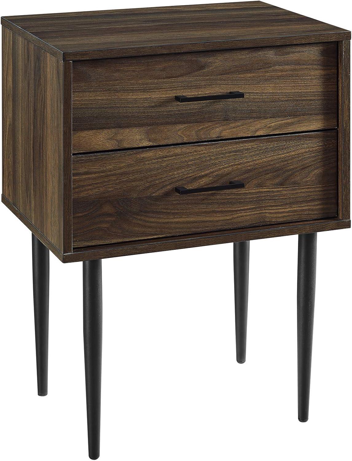 Wood Modern End Table with black metal handles - Dark Walnut