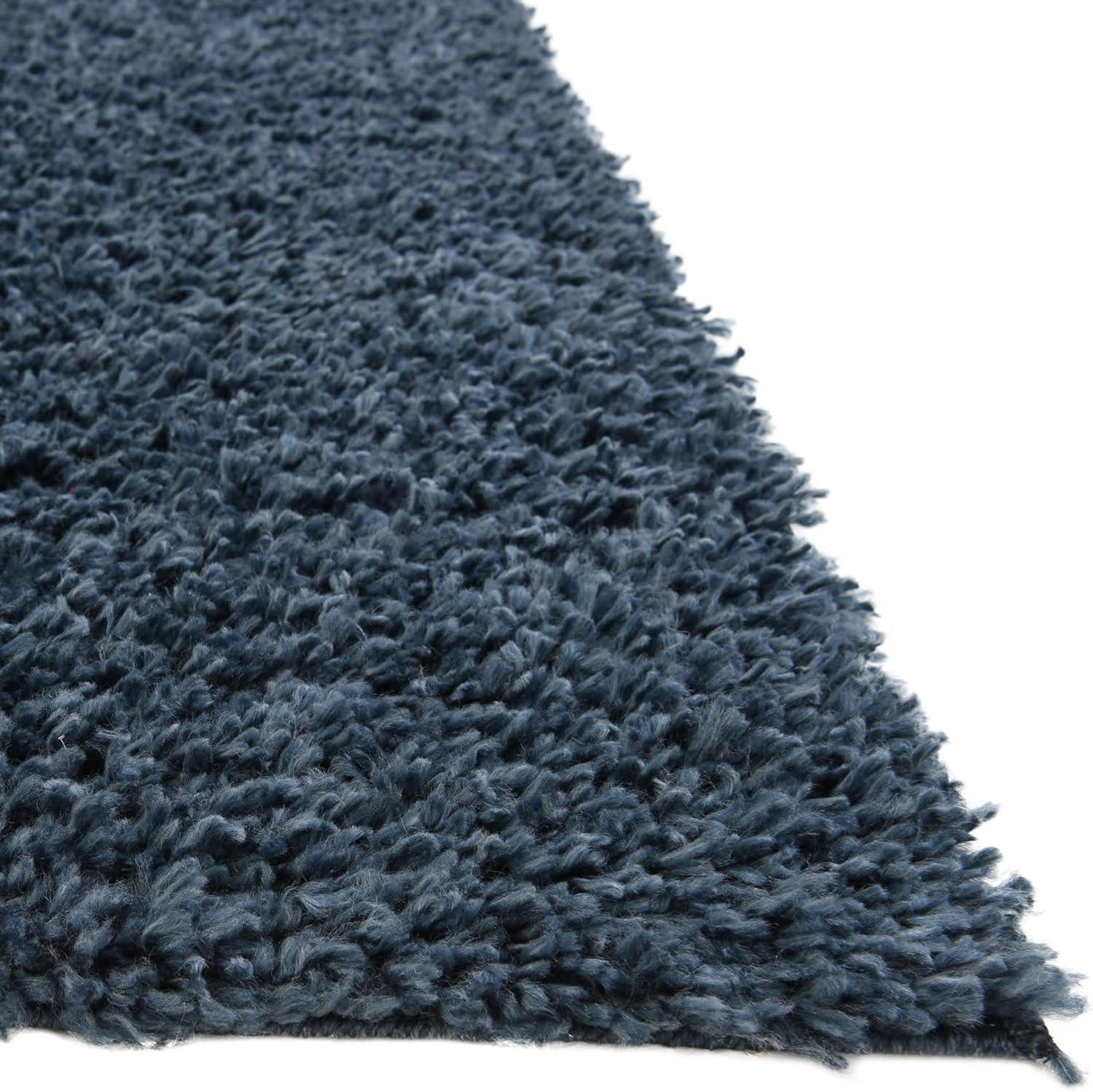 Marine Blue Handmade Shag Rug with Easy Care Synthetic Fibers