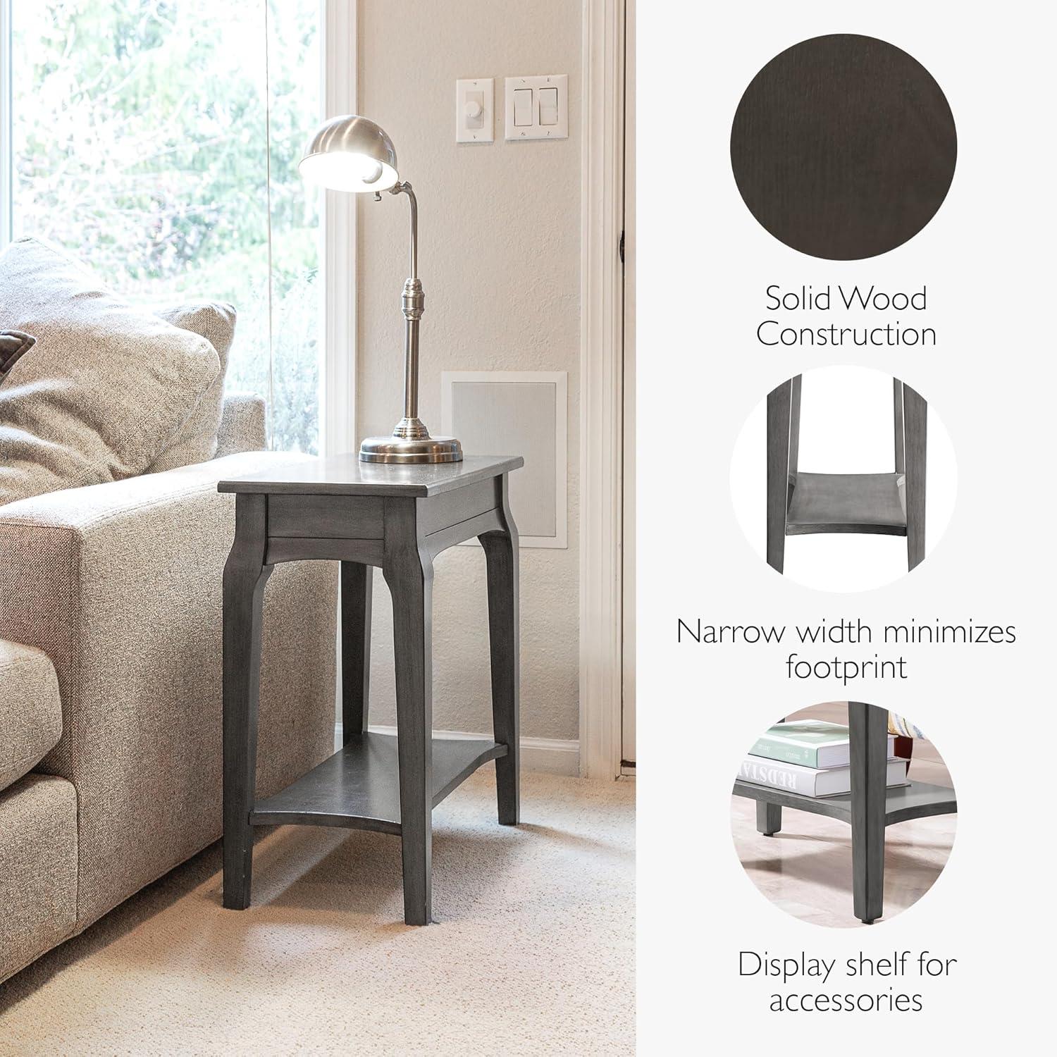 Leick Home Solid Wood Stratus 12 in. Narrow Side End Table with Shelf, Smoke Gray