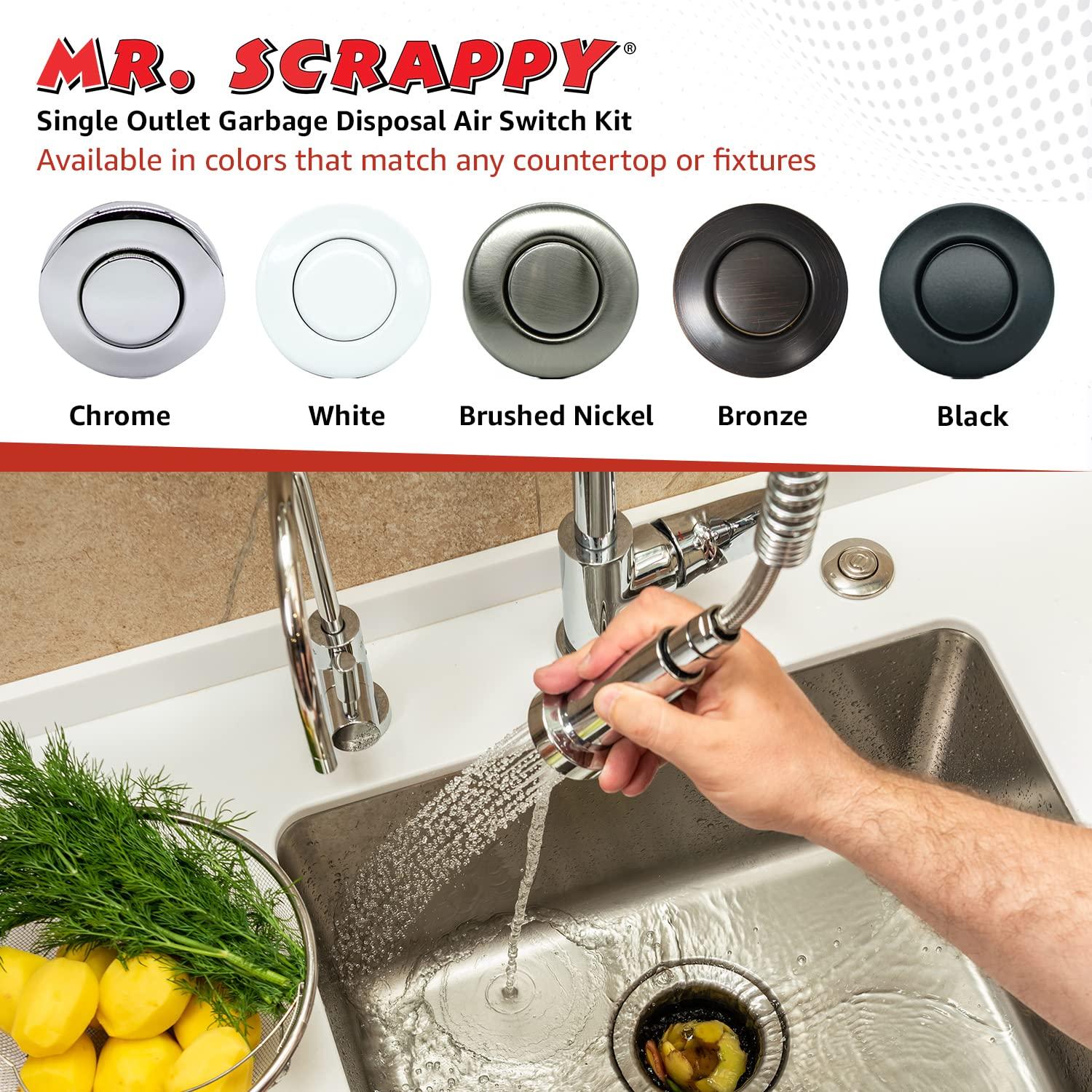 Mr. Scrappy Garbage Disposal Air Switch Kit with Brushed Nickel Push Button, Power Box, and Air Tube