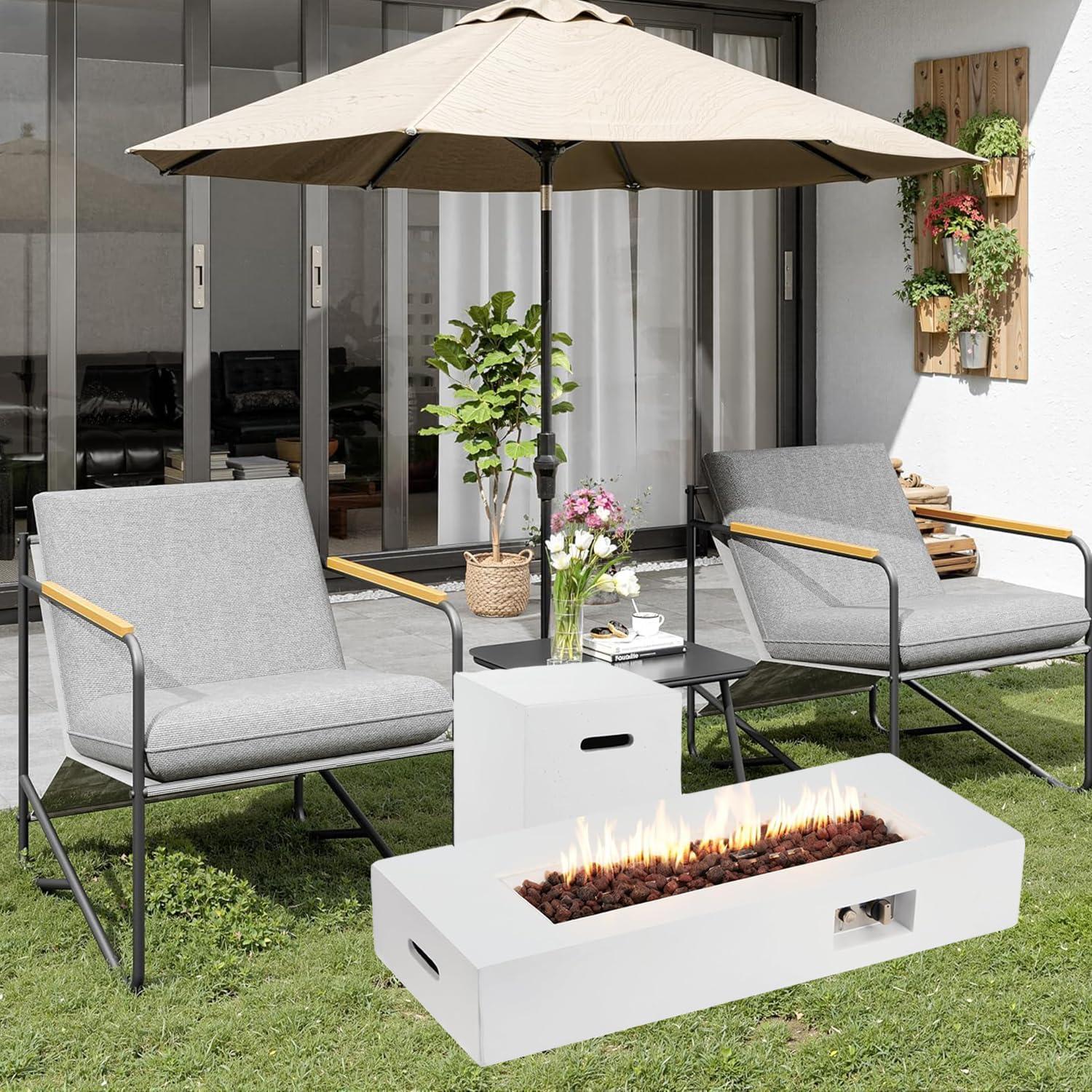 Brayden Studio® 2-Piece 42" Outdoor Rectangle Propane Fire Pit Table With Tank Holder And Shelves