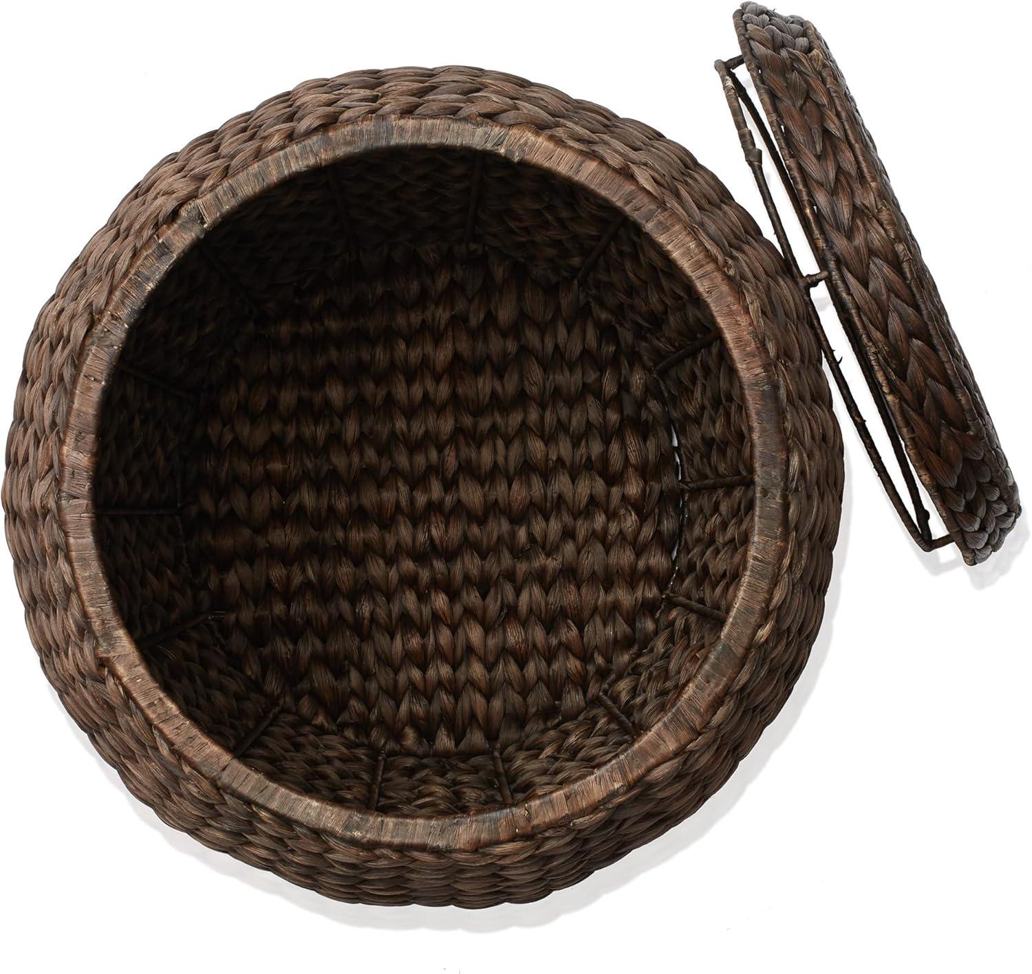 Casafield Round Storage Basket with Lid - Handwoven Water Hyacinth Hamper for Laundry, Blankets, Plants