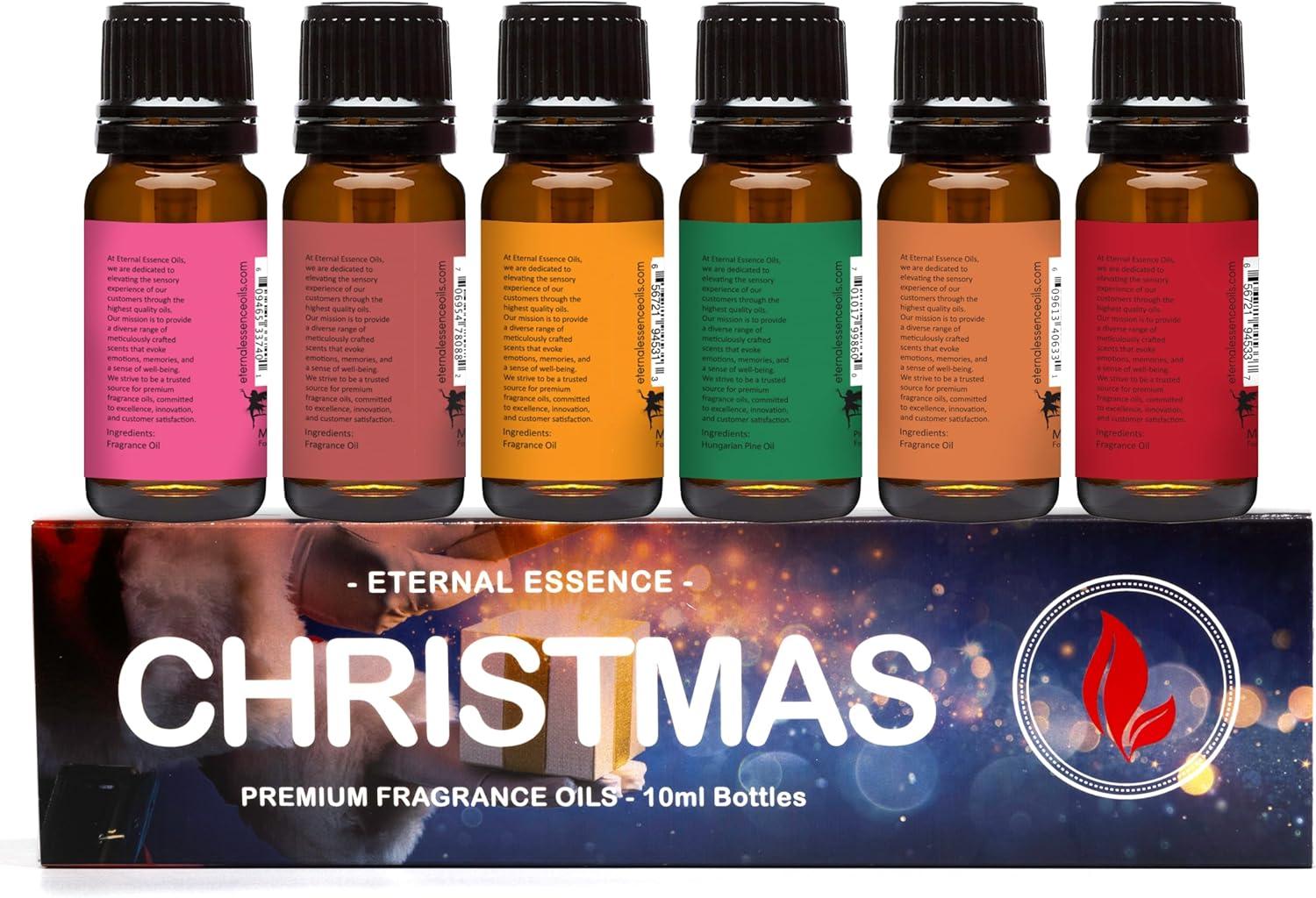 Christmas - Gift Set of 6 Premium Fragrance Oils - Peppermint, Cranberry, Spiced Cider, Pine, Cinnamon and Reindeer Retreat - 10ML