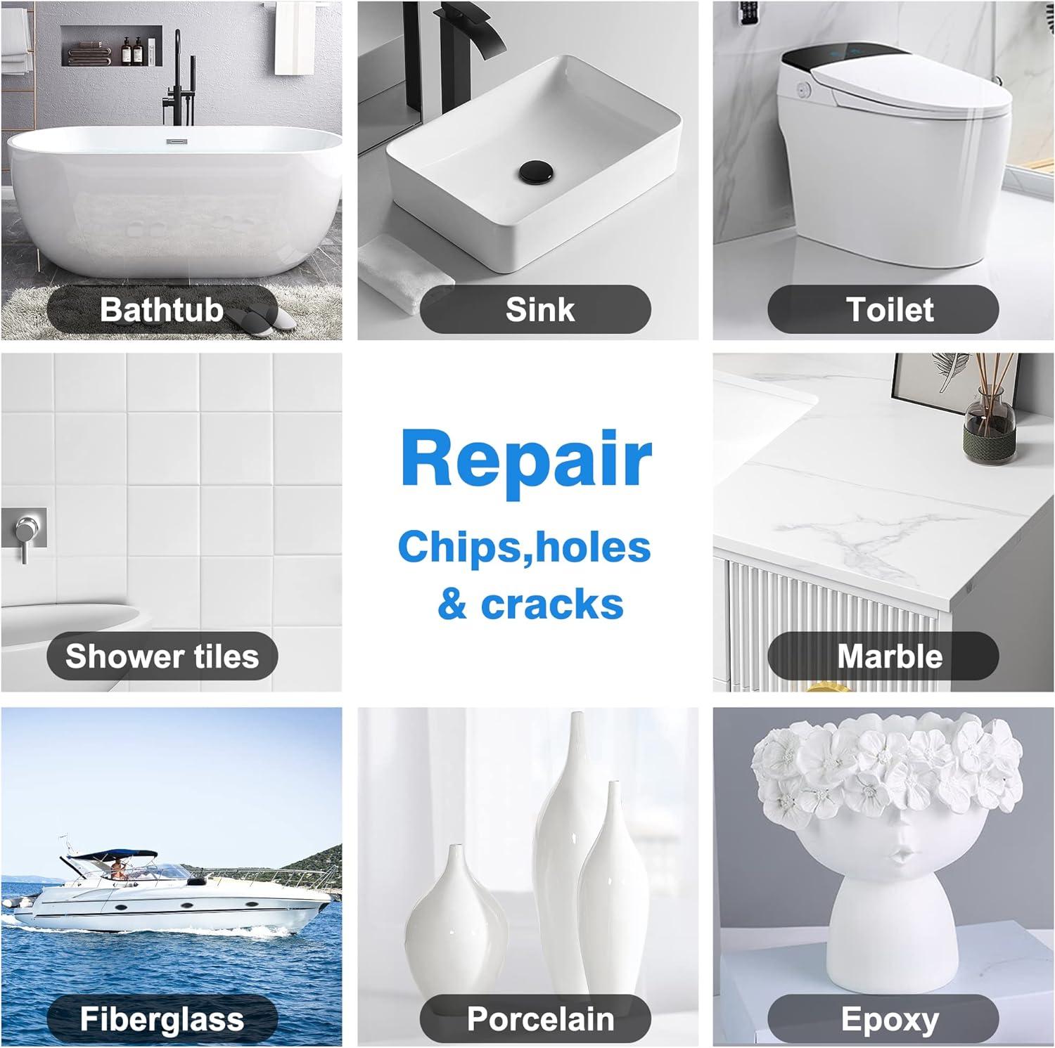 Tub, Tile and Shower Repair Kit (Color Match), 3.7oz Fiberglass Repair Kit, Porcelain Repair Kit White/Almond/Black/Bone/Bisque/Biscuit/Grey/Cream/Off White/Beige, Odorless Bathtub Paint