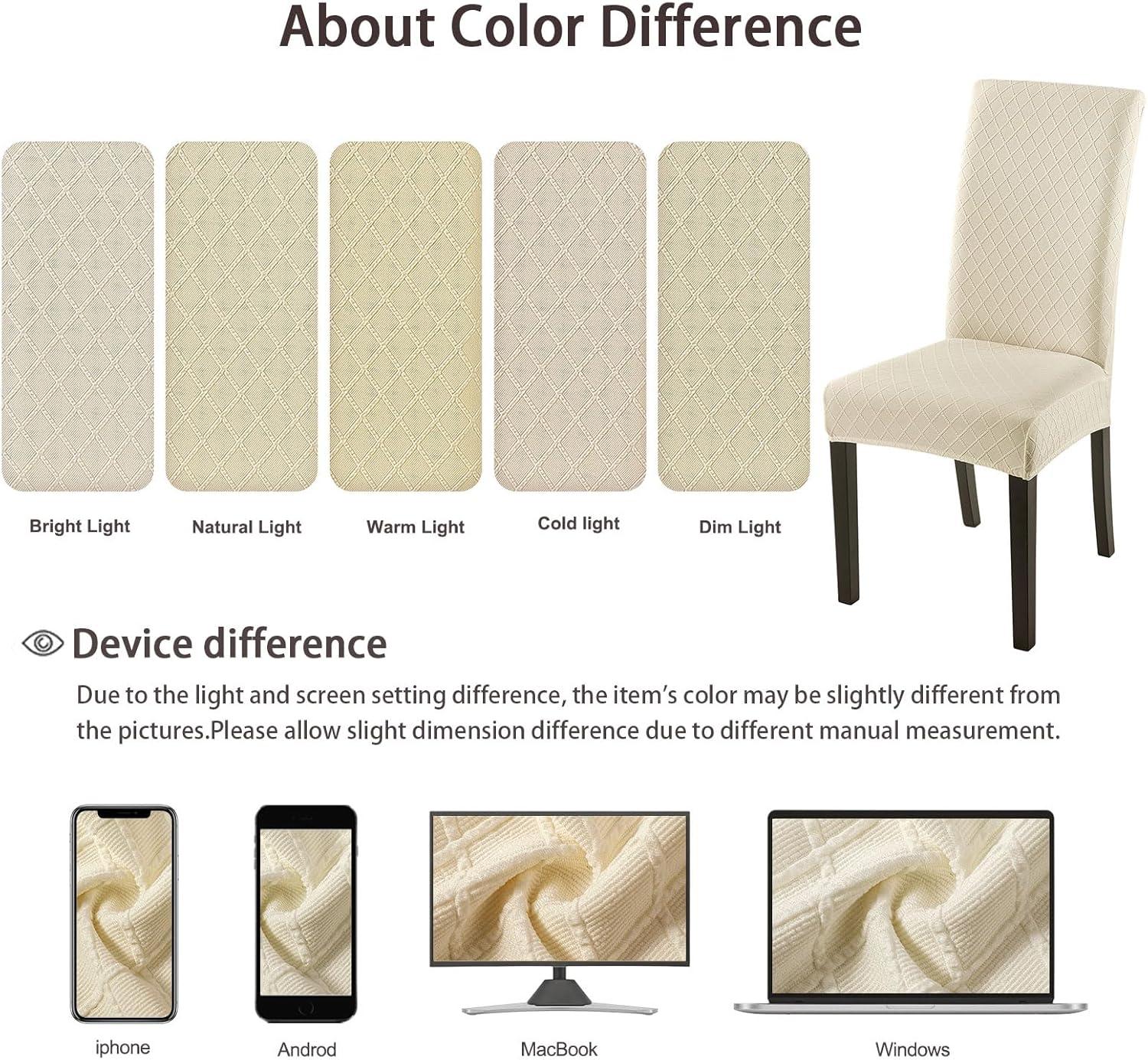 Beige Stretch Jacquard Dining Chair Covers, Set of 4