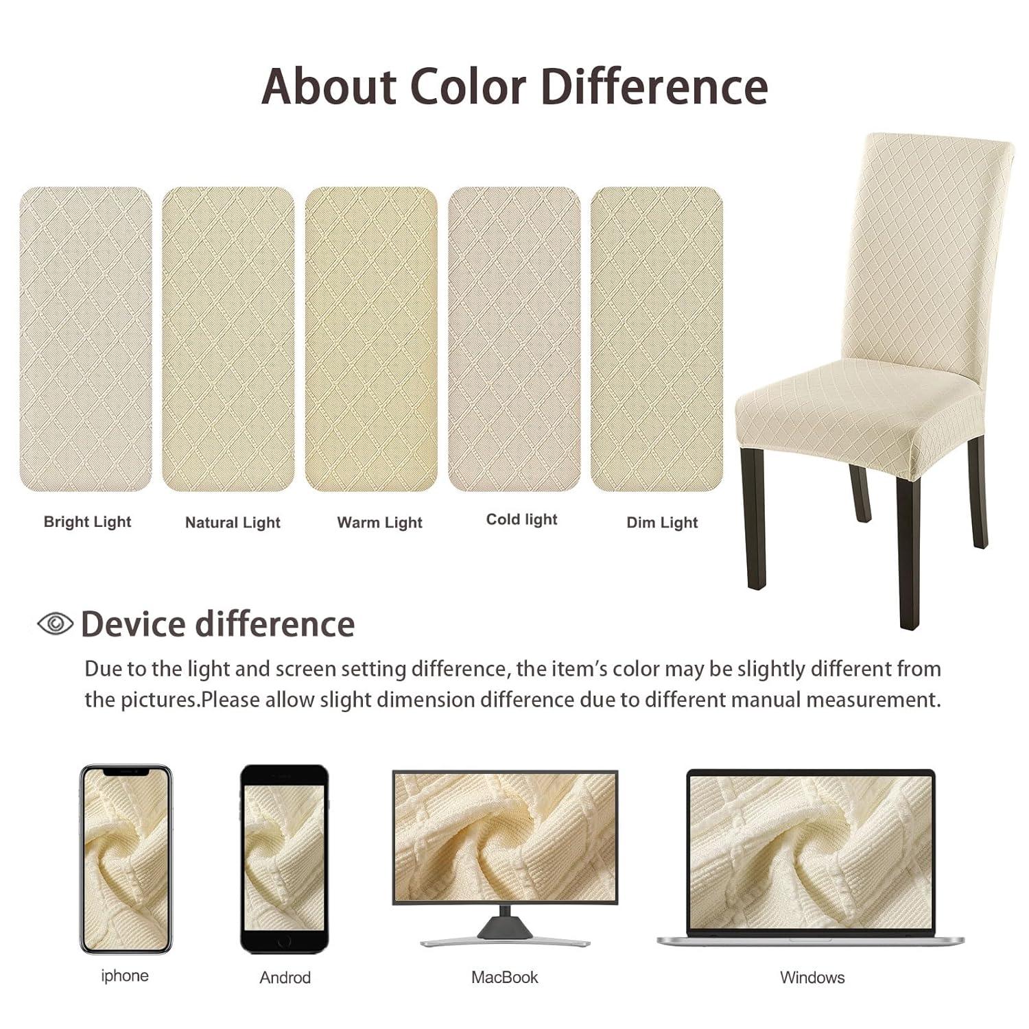 Beige Stretch Jacquard Dining Chair Covers, Set of 4