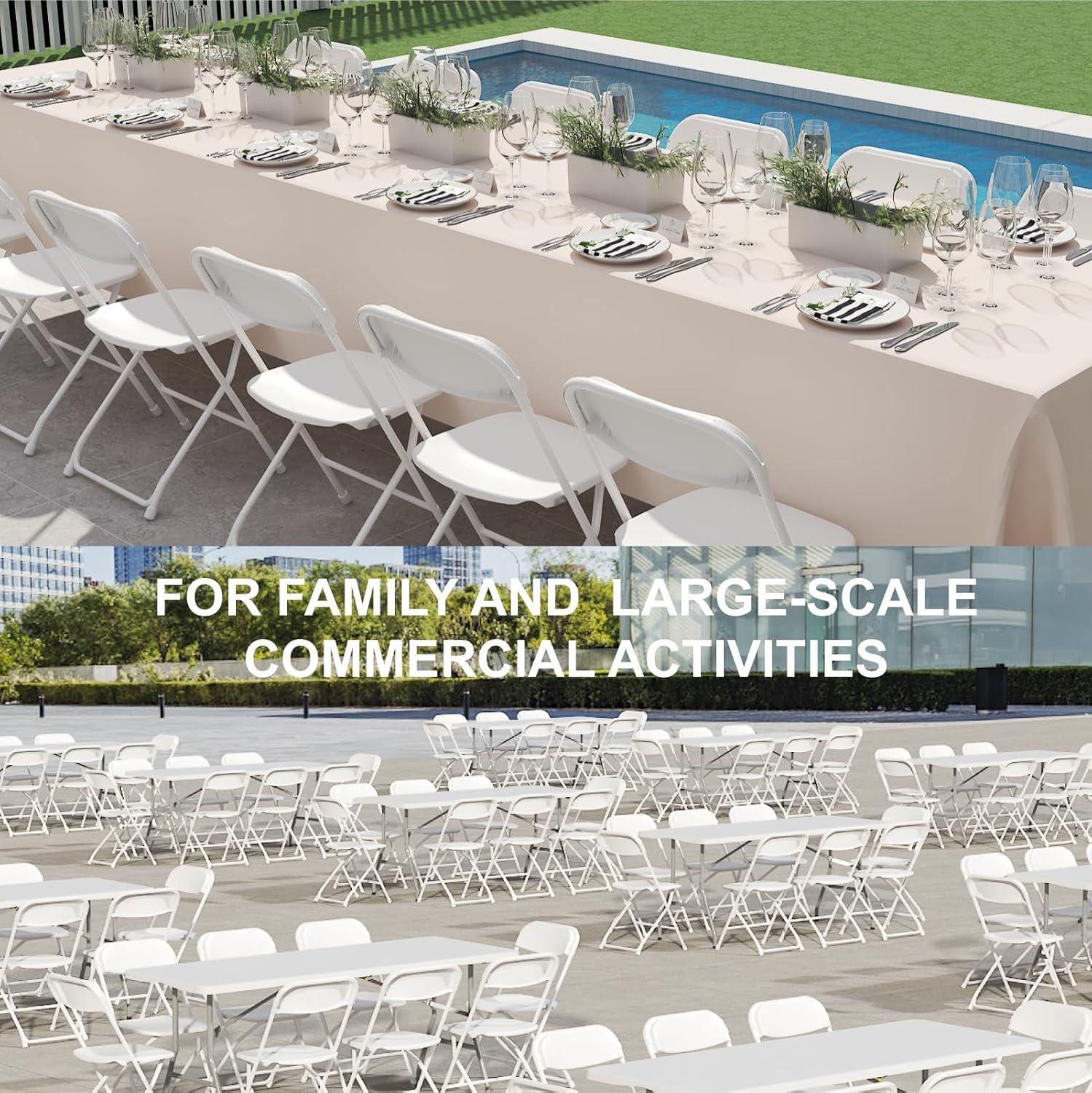 White Folding Chair, Plastic Folding Chairs 10 Pack for Outside, Indoor Outdoor Chairs with Steel Frame, Foldable Chair for Wedding Camping Dining Renting in Patio Lawn, 350LBS Capacity