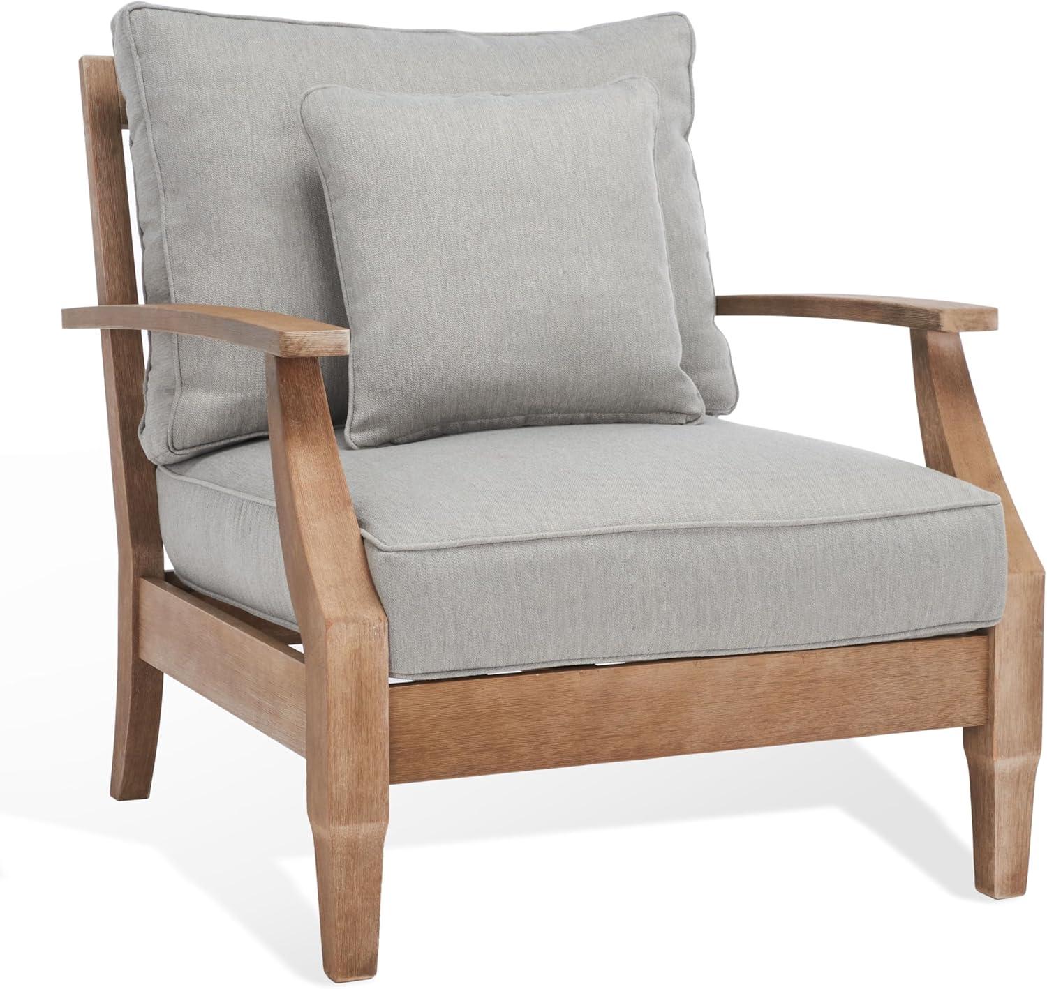 Safavieh Couture Martinique Coastal Eucalyptus Wood Solid Print Armchair, Natural / Beige