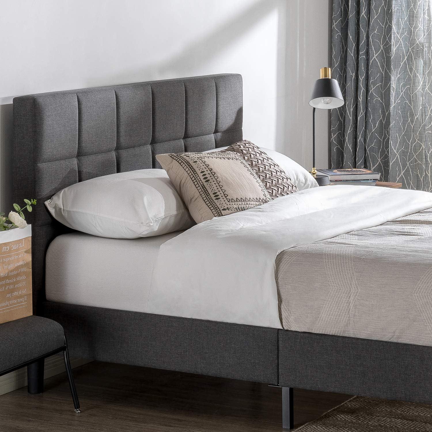 Twin Gray Upholstered Platform Bed with Tufted Headboard