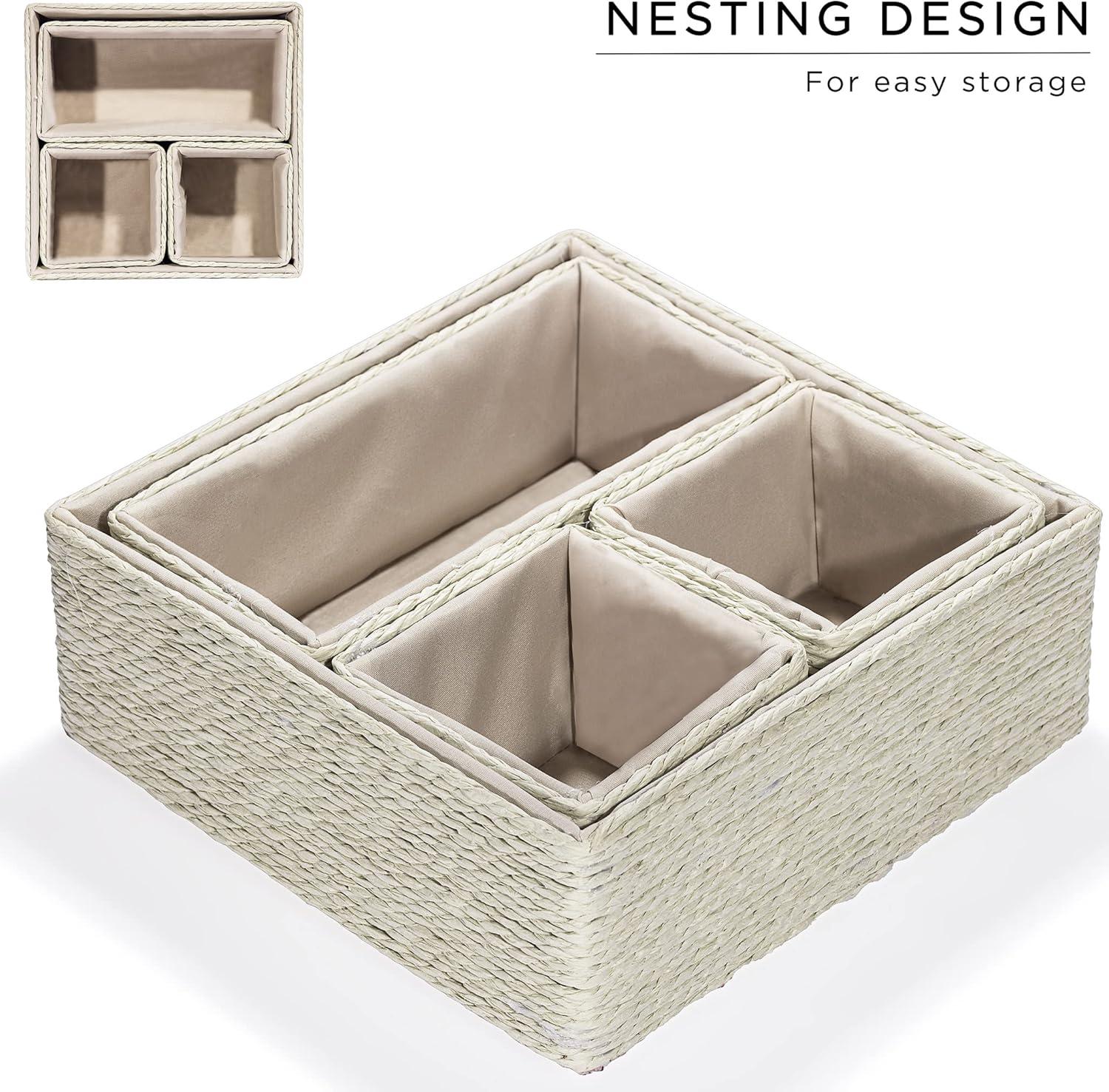 Beige Paper Rope Woven Storage Basket Set of 4