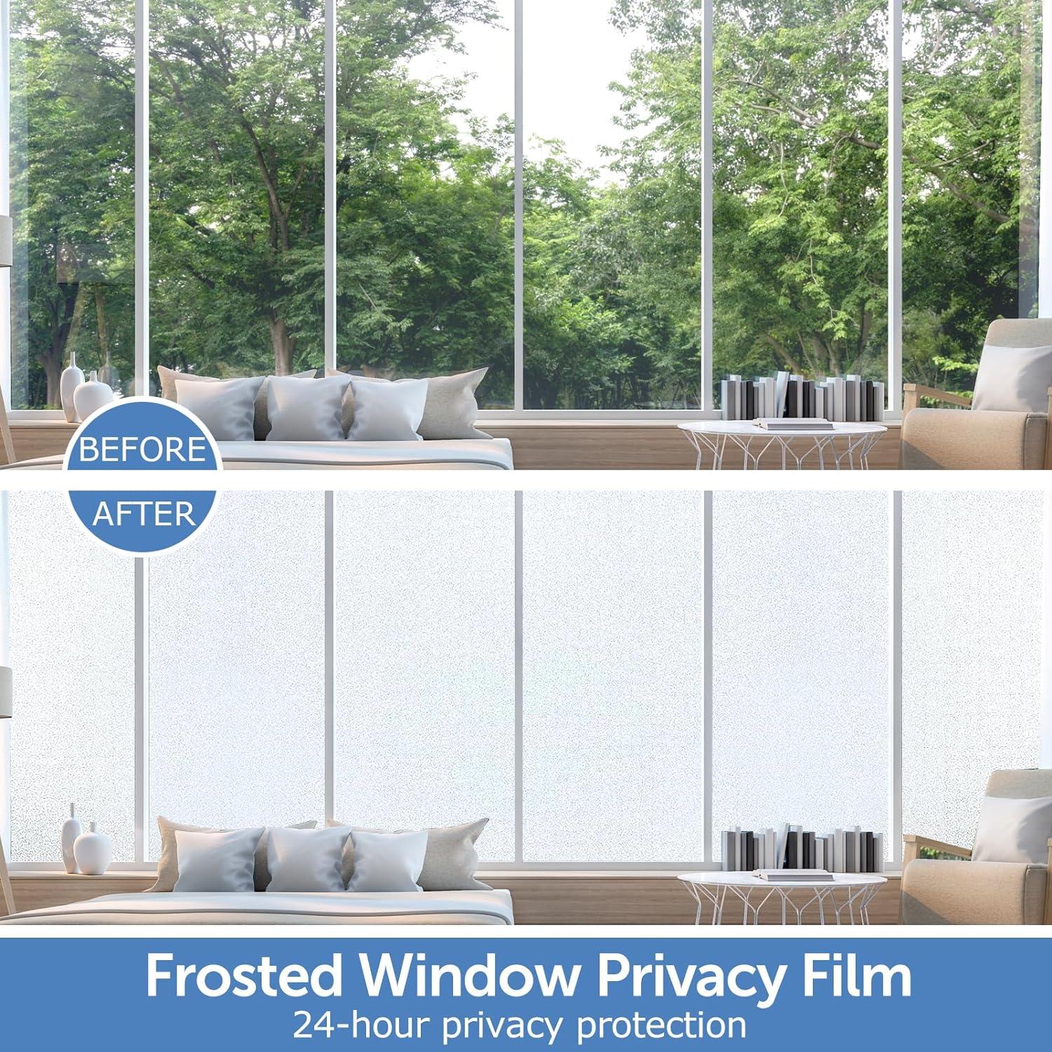 HIDBEA Frosted Window Privacy Film - Non Adhesive Static Cling Glass Stickers Sun UV Blocking Heat Control Door Covering Decals for Home Office, 35.4 x 78.7 Inch