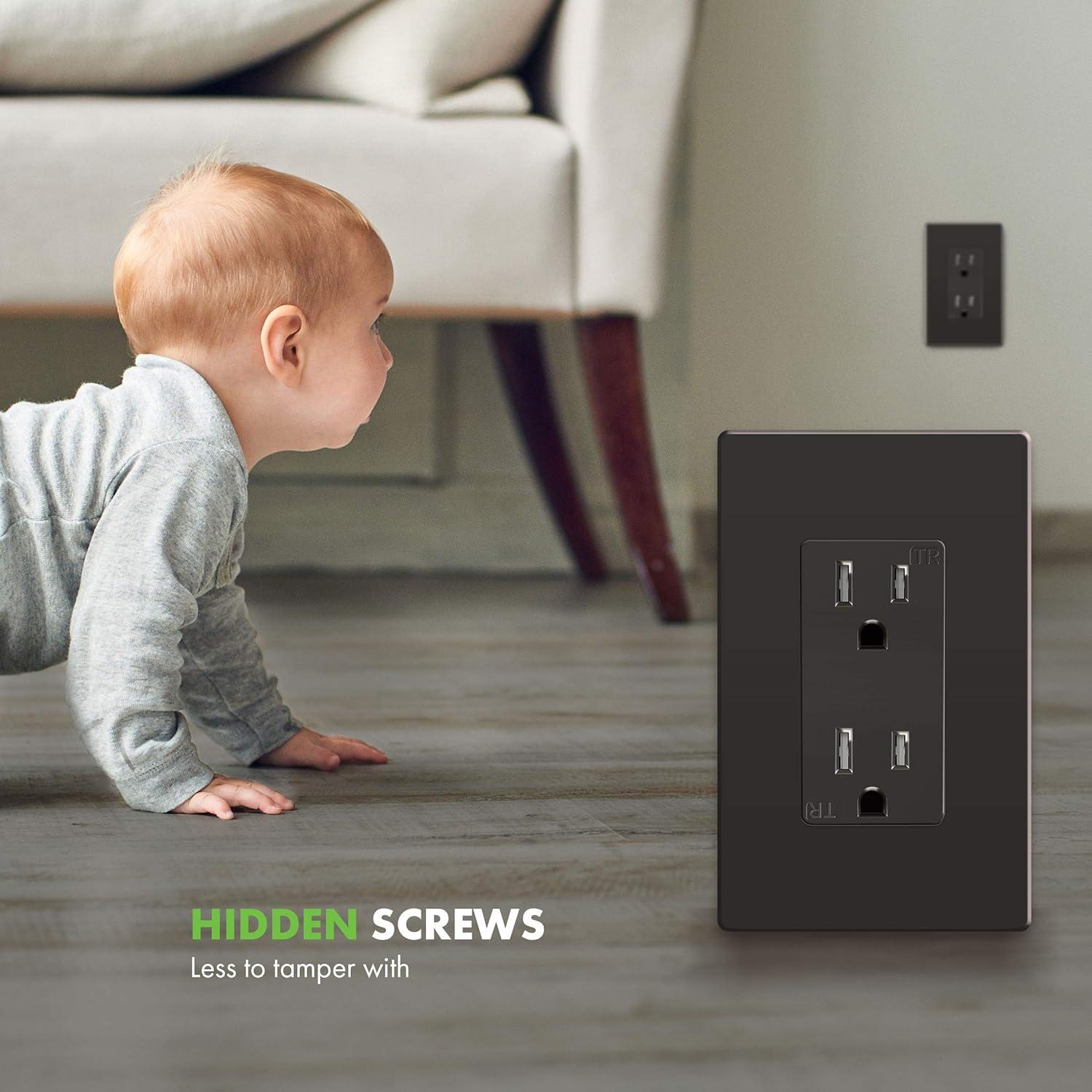 ENERLITES Elite Series Screwless Decorator Wall Plate Child Safe Outlet Cover, Size 1-Gang, Unbreakable Polycarbonate Thermoplastic, SI8831-DB, Dark Bronze