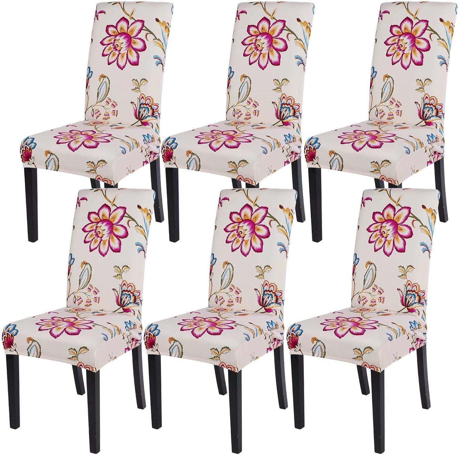 Dining Chair Covers Set of 6 Stretch Floral Dining Chair Slipcovers for Parson Chairs 6 Pack Washable Removable，(6,#16)