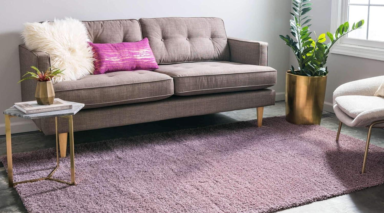 Unique Loom Studio Solid Shag Collection Area Rug - Sky (5' 1" x 8' Rectangle Mauve/Violet)