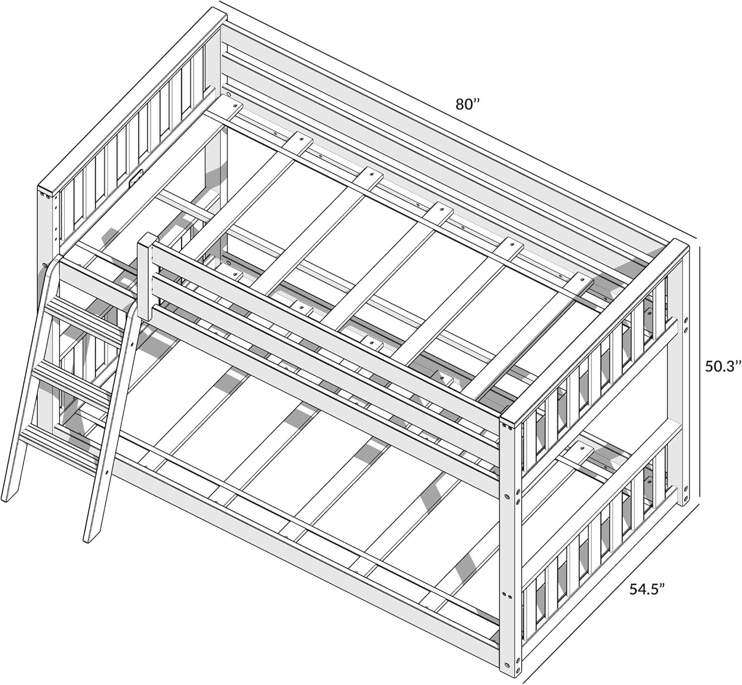 Max & Lily Solid Wood Scandinavian Twin over Twin Bunk Bed for Kids with Ladder