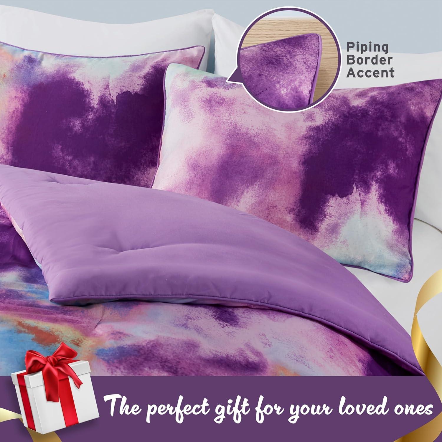 Cassiopeia Watercolor Tie Dye Printed Comforter Set with Throw Pillow