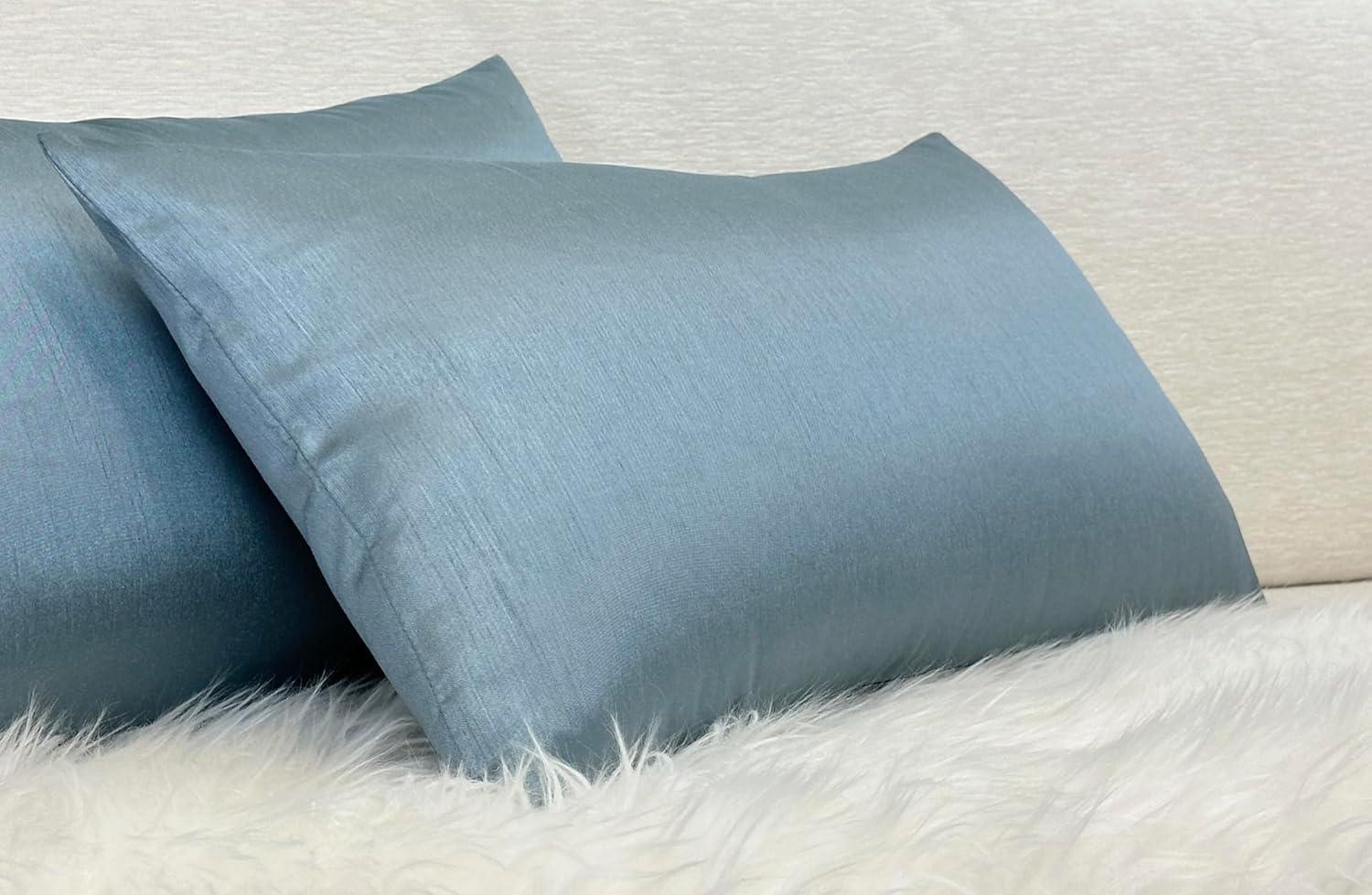 Slate Blue Faux Silk Rectangular Lumbar Pillow Covers, 12x24, Set of 2