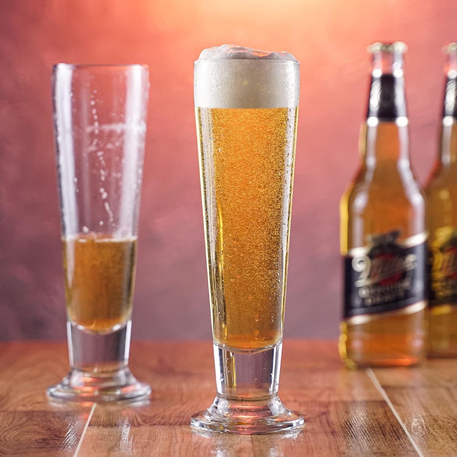 CRYSTALIA Beer Glasses Set, Tall Footed Pilsner Glass, Pint Beer Drinking Set, Lead-Free Brewery Tumblers, Craft Beer Tasting Glass, Classic Lager Stout Clear Glassware, IPA Glasses for Men, 4 PCs